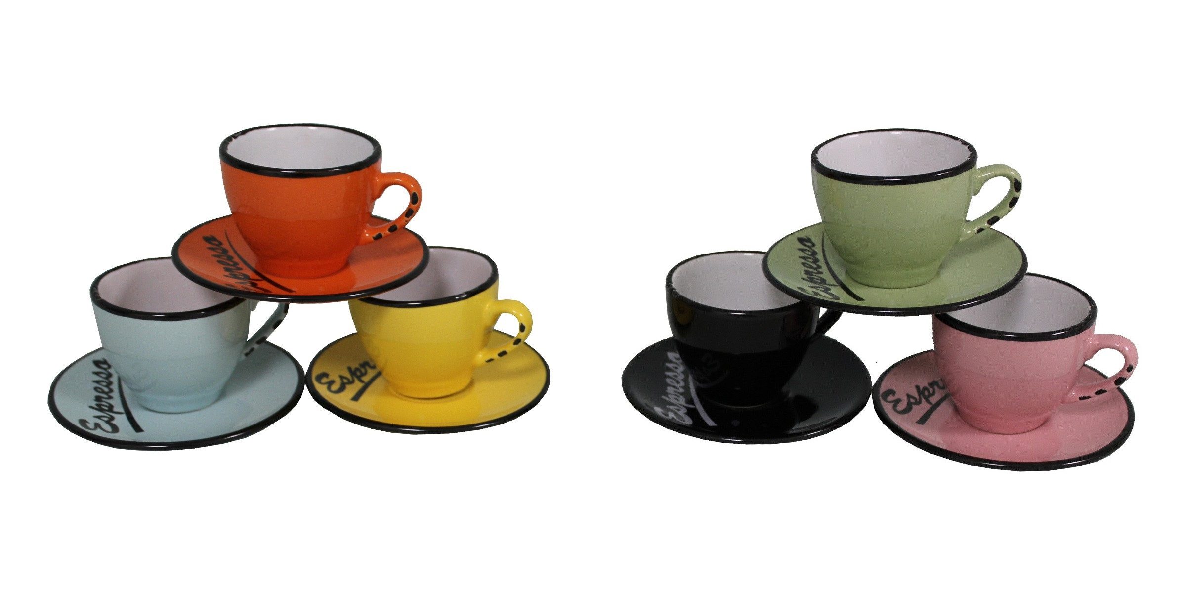 Espressotasse 6er Set Farbige Espressotassen mit Unterteller Mokkatassen Antic