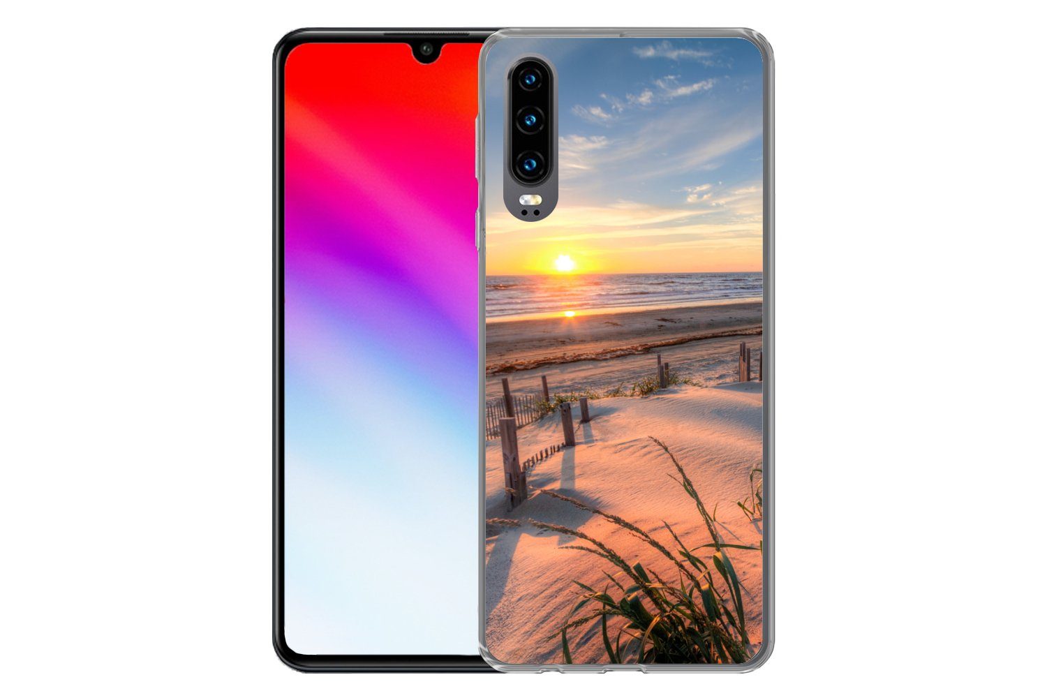 MuchoWow Handyhülle für Huawei P30 Strand - Meer - Düne - Sonnenuntergang - Landschaft, Handy Case, Silikon, Bumper Case Dünn
