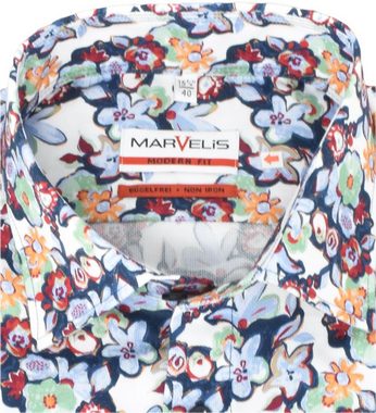 MARVELIS Businesshemd Businesshemd - Modern Fit - Langarm - Florales Muster - Bunt Allover-Print