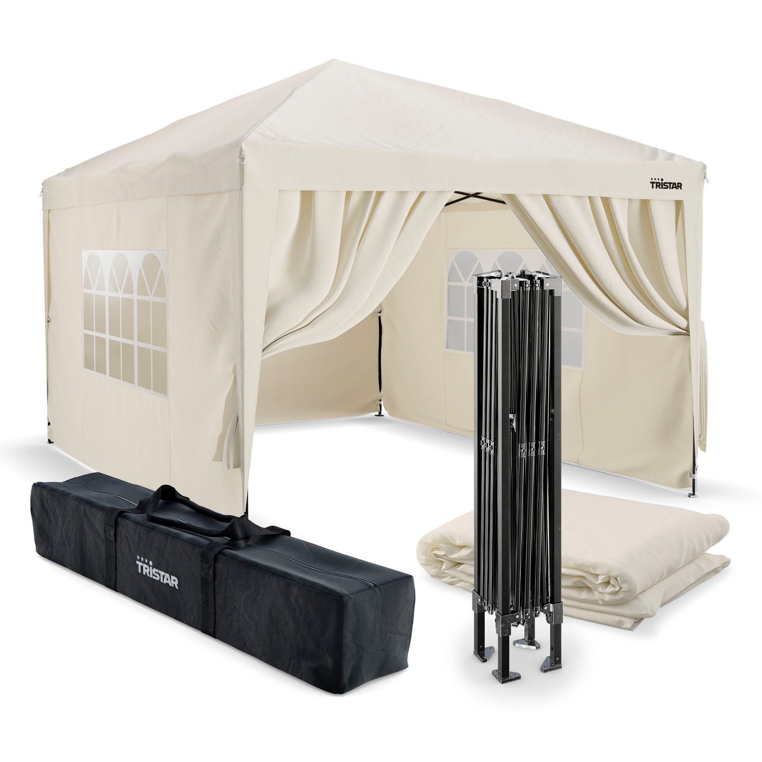 Tristar Pavillon PT-7802, (viereckig), Easy-Up-System – mit 4 Seitenwänden - 3x3 m