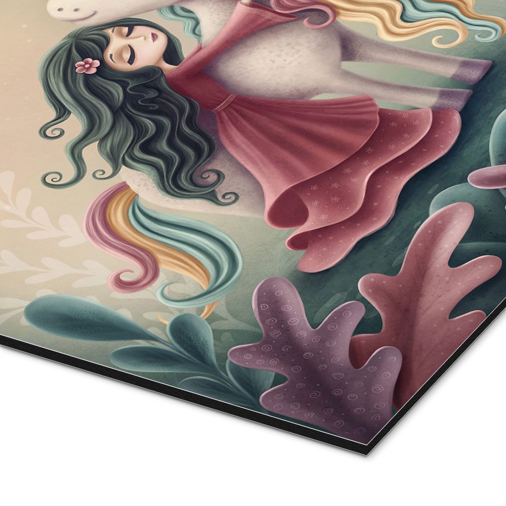 Posterlounge Wandbild Einhorn mit kleinem Mädchen, Elena Schweitzer, erhältlich als Poster, Leinwandbild, Wandsticker oder Acrylglasbild