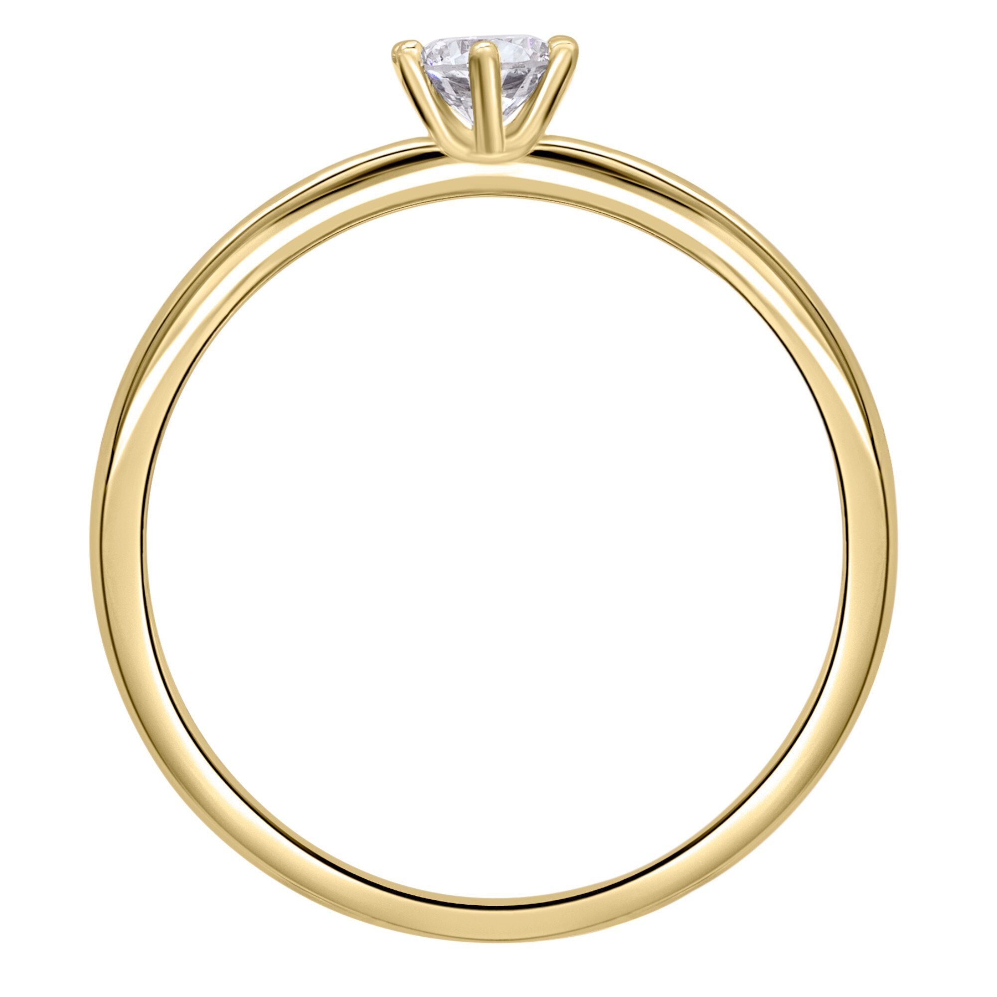 Brillant Diamant ELEMENT Diamantring 750 aus 0.1 ct Ring Gelbgold, Damen Gold ONE Schmuck