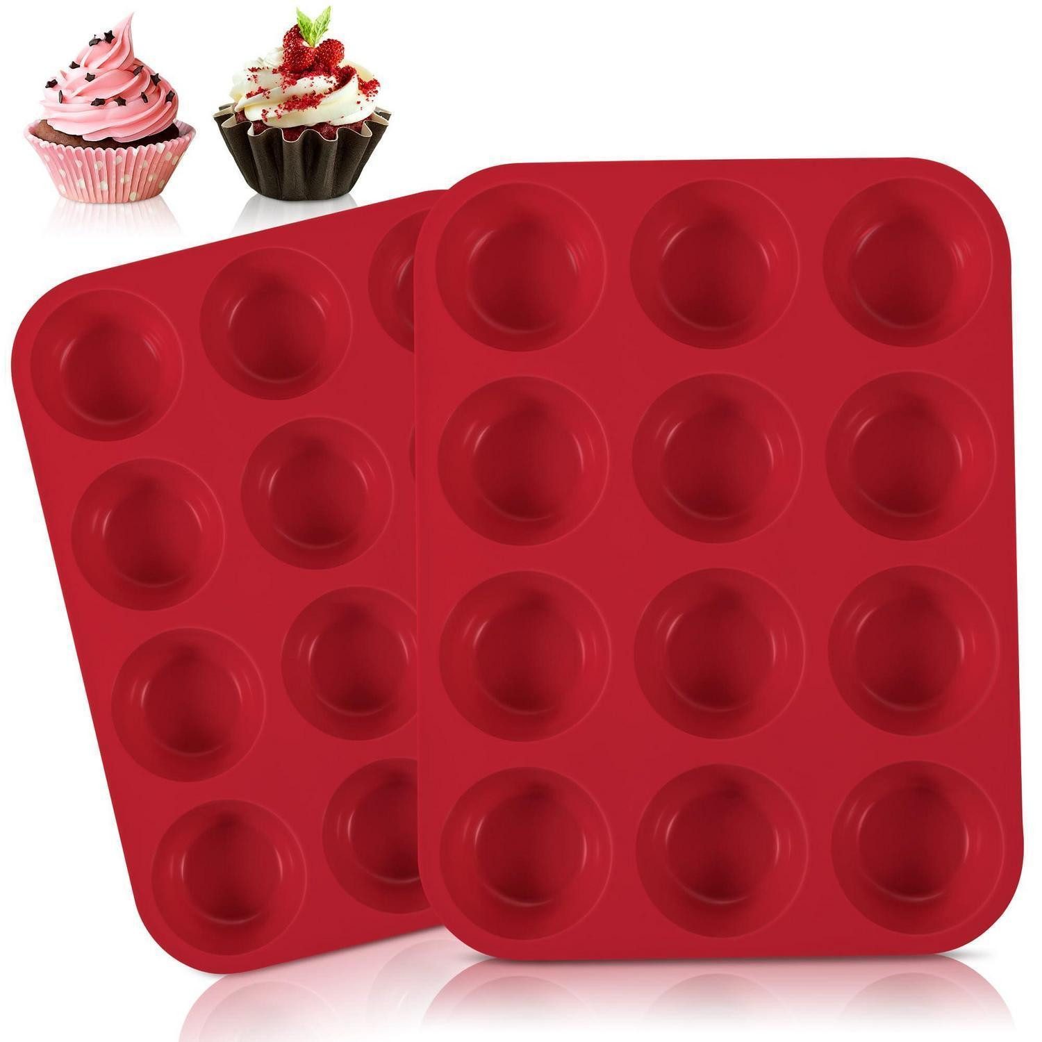 LuxusKollektion Muffinform Muffin Backform Silikon 24er Antihaft Rot, (2-tlg)