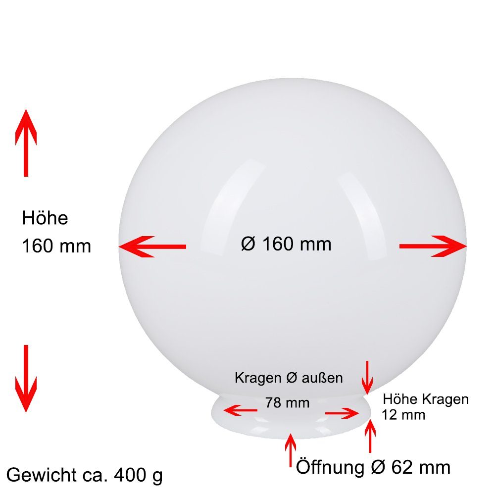 Home4Living Lampenschirm Kugelglas Opalglas Ø 160mm weiß Lampenglas rund Ersatzglas, mit Kragen