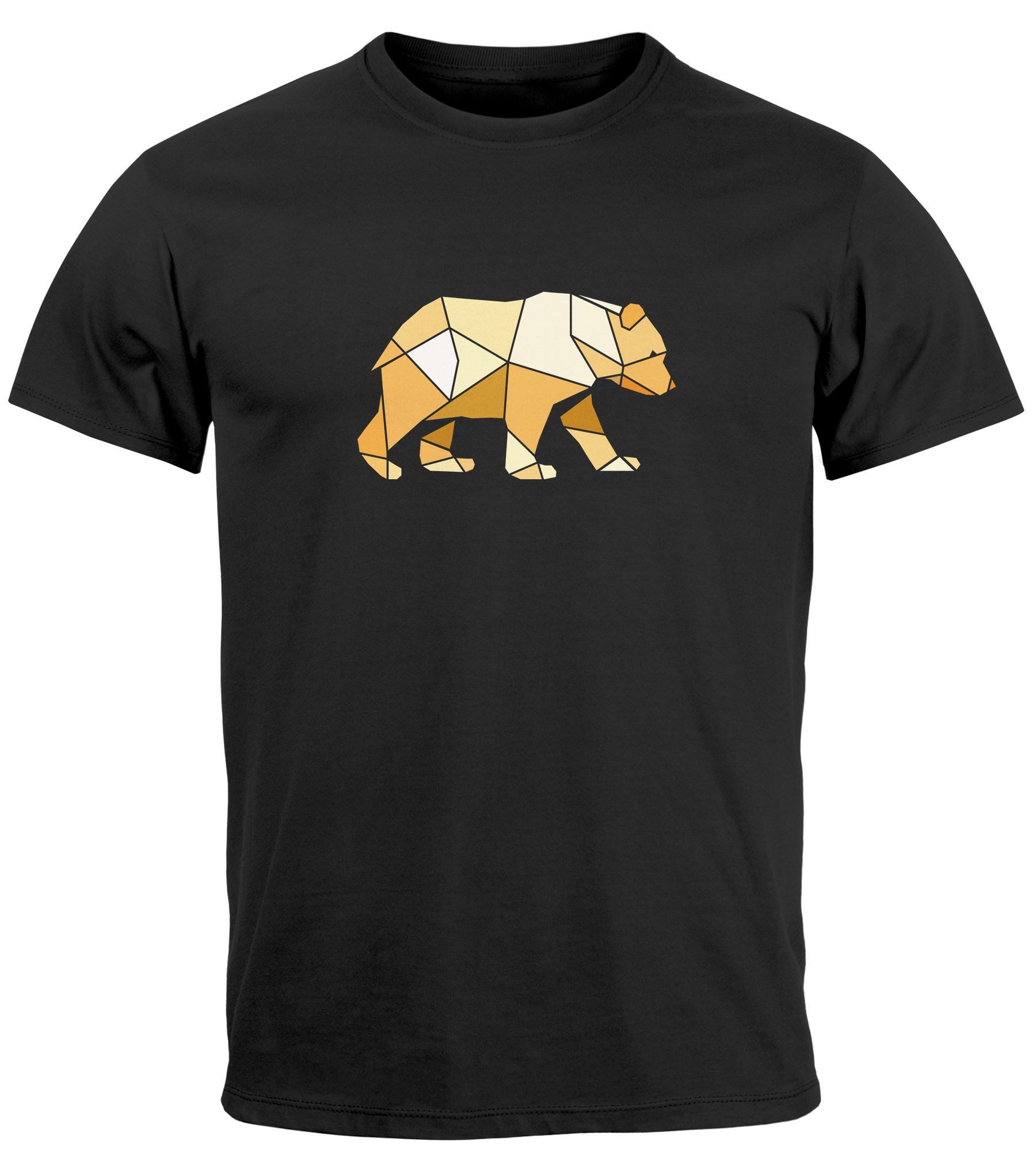 Print-Shirt Herren T-Shirt Bär Aufdruck Grafik Outdoor Polygon Motive Printshirt
