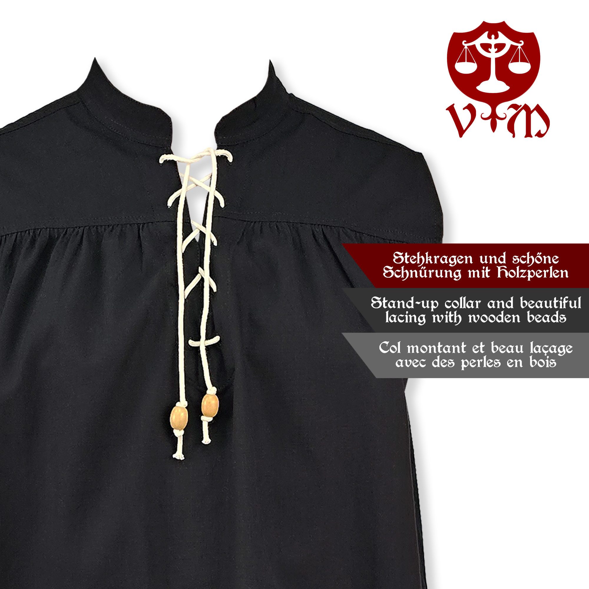 Vehi Mercatus Wikinger-Kostüm Klassisches Mittelalter Hemd ärmellos, Schwarz "Eike"