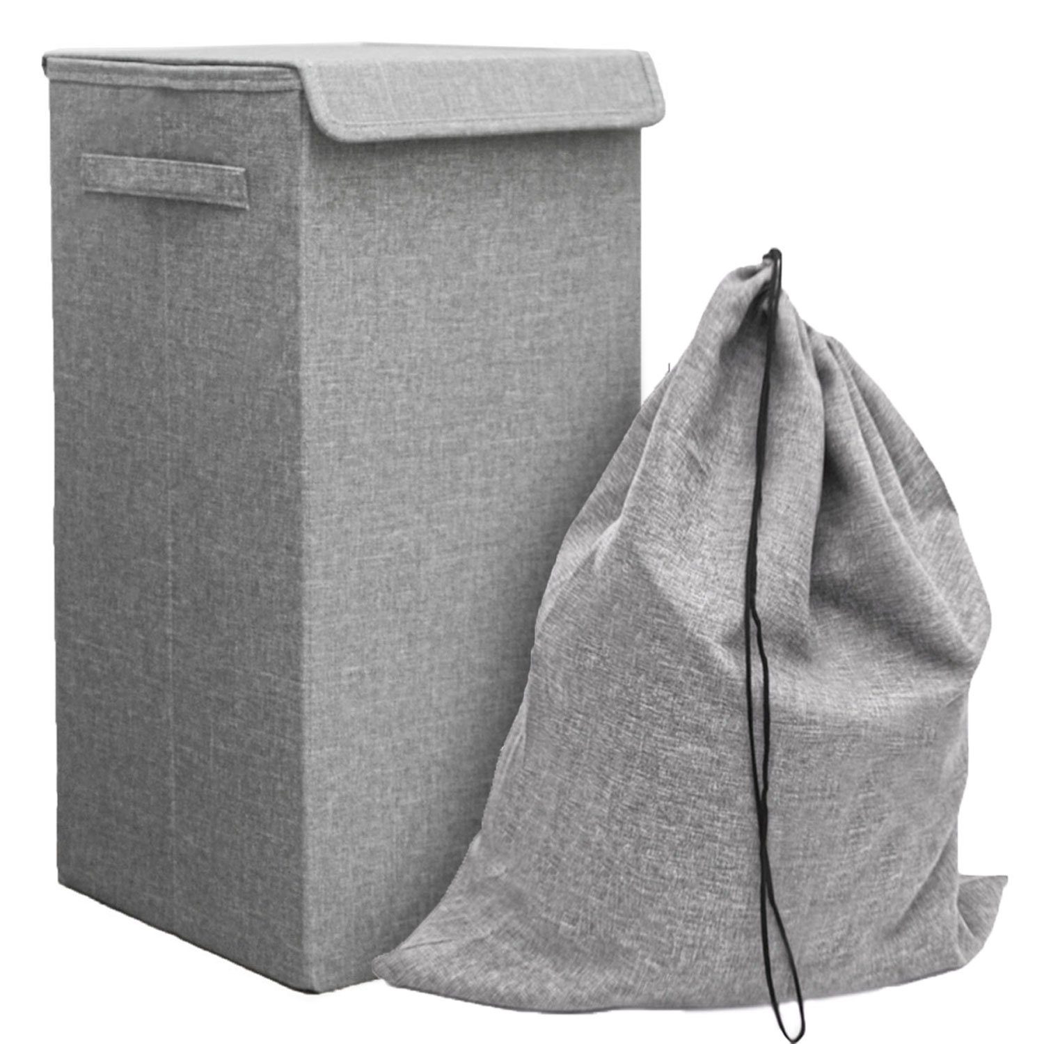 DuneDesign Wäschekorb mit Deckel - 50L Wäschetruhe in Leinenoptik - 30x60x60 Wäschesammler (1 St), Wäschebox Faltbar - Wäsche Aufbewahrungskorb für Schlafzimmer & Bad