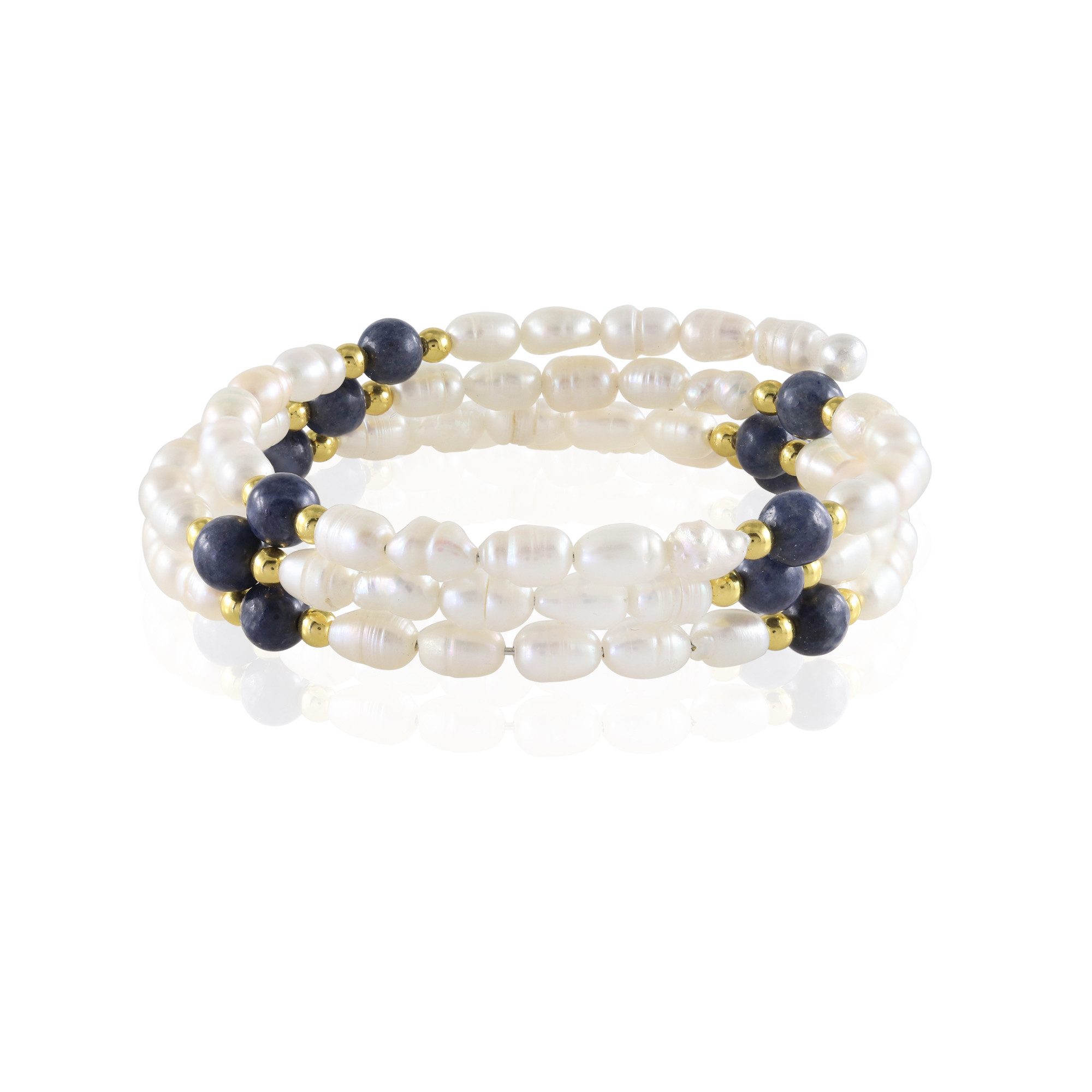 Cavill Perlenarmband Stahlarmreif mit Perlen und Saphiren, USA Hämatit (1-tlg)