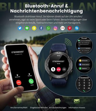 Lige Herren Telefonischer Anruf, Multisport-Tracker Smartwatch (1,39 Zoll, Android/iOS), Mit Herzfrequenzmonitor Schlafüberwachung 400 mAh Activity Tracker