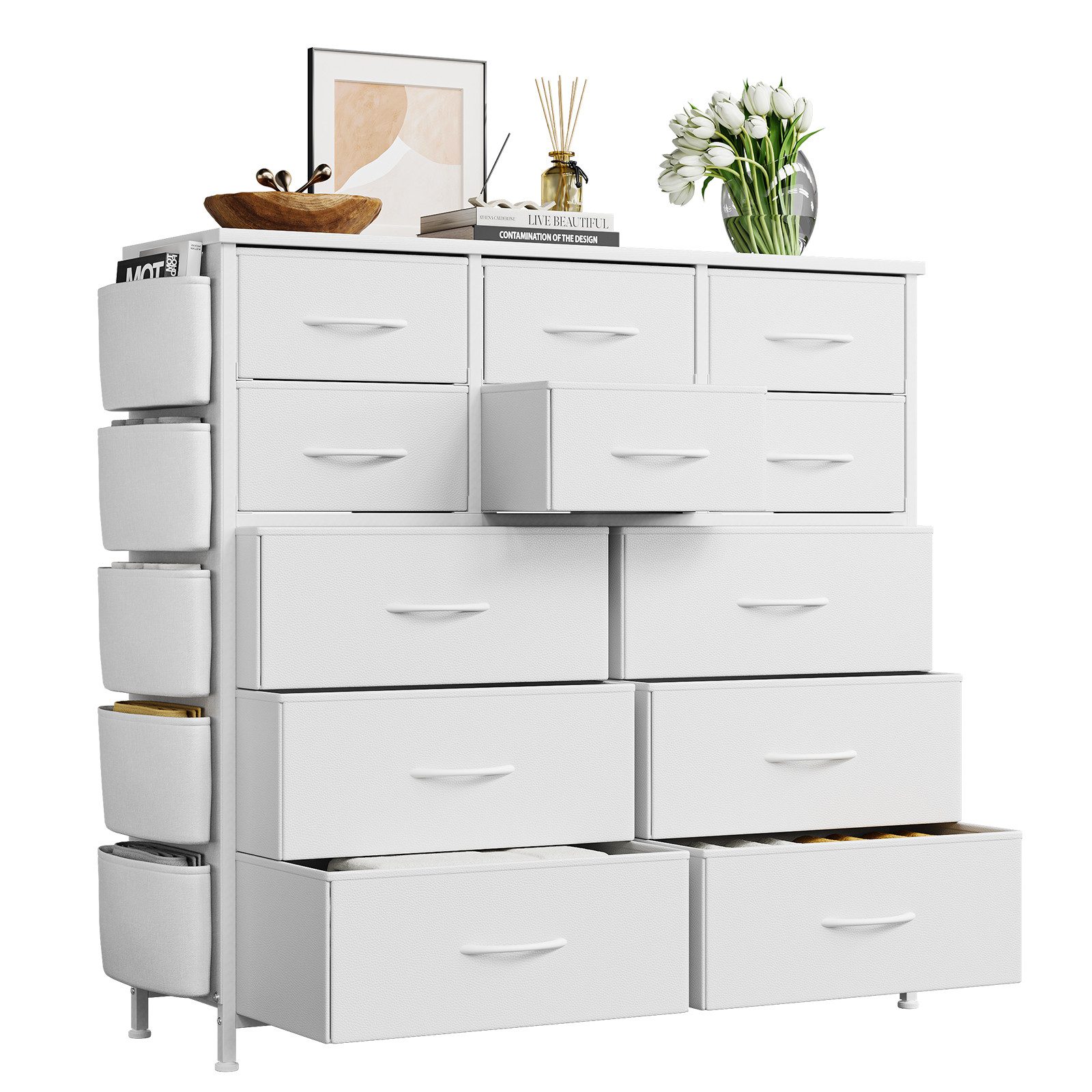 GarveeMore Kommode aus PU Aufbewahrungsschrank mit 12 Schubladen 99*30*110cm