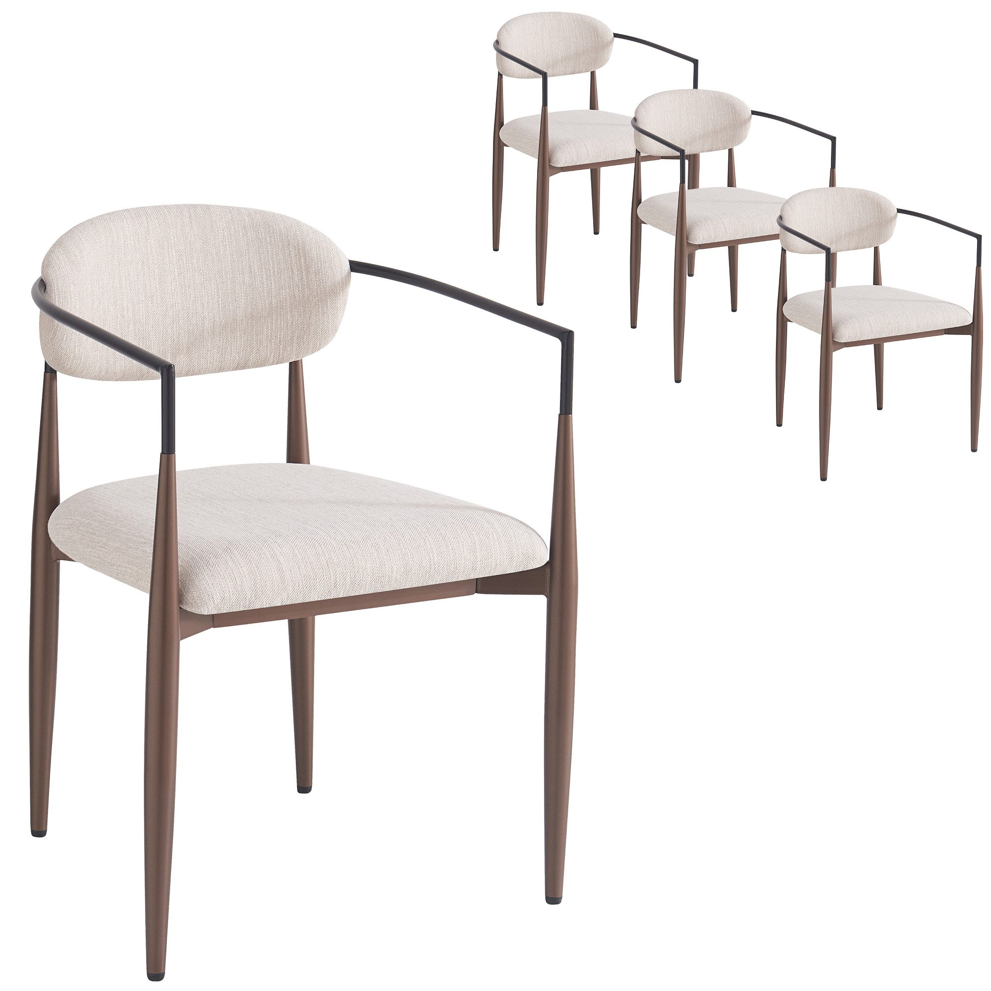 REDOM Esszimmerstuhl Luxus-Stuhl,Make-up-Stuhl (Ergonomischer Esszimmerstuhl aus hochwertigem Leinenstoff – Verstellbare Metallbeine, 6,5 cm Polsterung, stilvoller Designstuhl, 4 St)