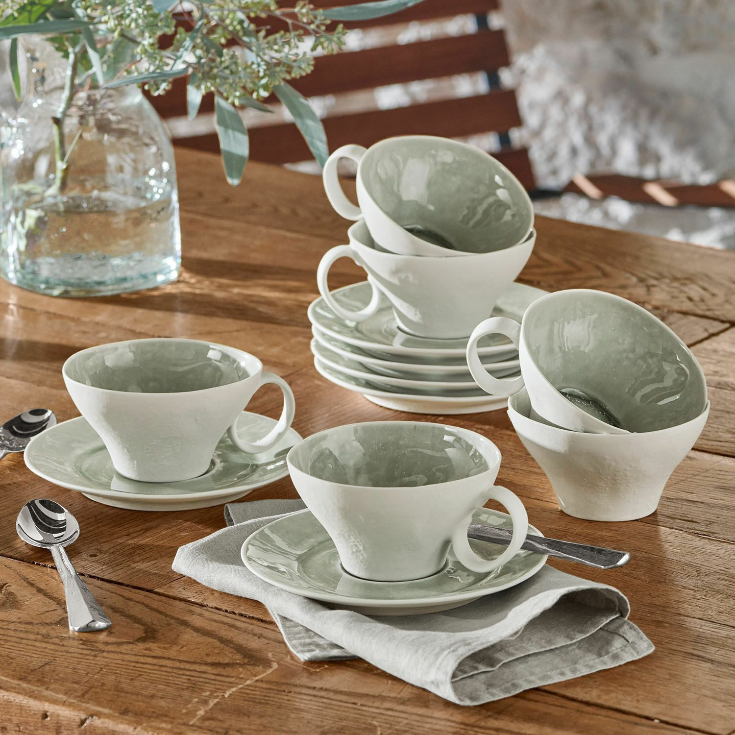 Mirabeau Geschirr-Set Tasse mit Untertasse 6er Set Braganza grün, Porzellan
