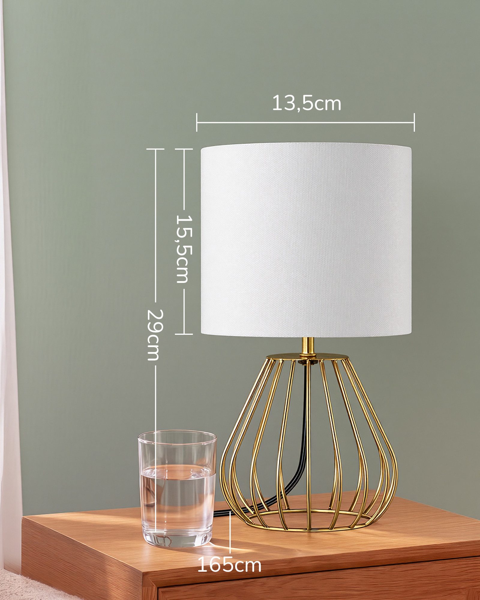 EDISHINE Nachttischlampe Dekolampe H29 cm mit Metallfuß, LED wechselbar, 2700 K Warmweiß, Vintage Tischleuchte mit E14 Leuchtmittel, für Fensterbank, Geschenk – Bild 4 von 5