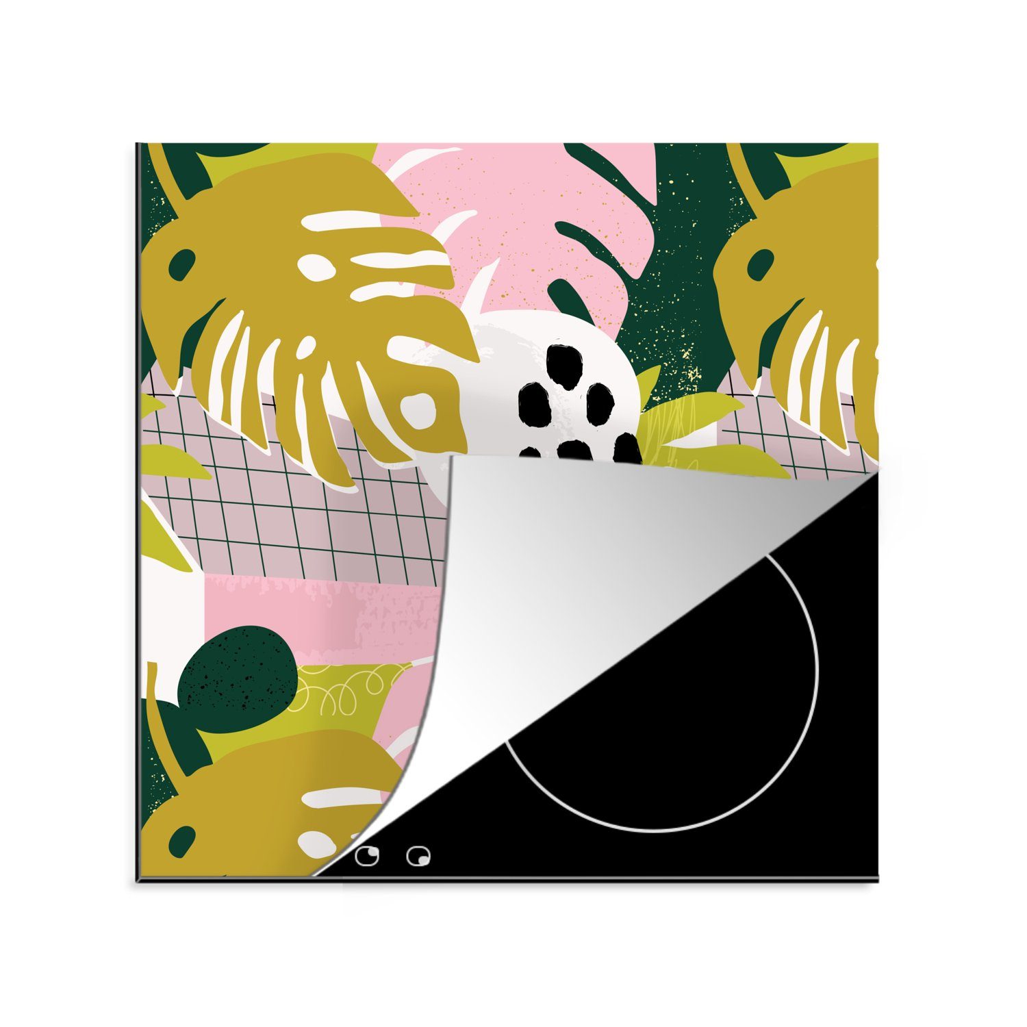 MuchoWow Herdblende-/Abdeckplatte Blätter - Tropische Pflanzen - Muster, Vinyl, (1 tlg), 78x78 cm, Ceranfeldabdeckung, Arbeitsplatte für küche