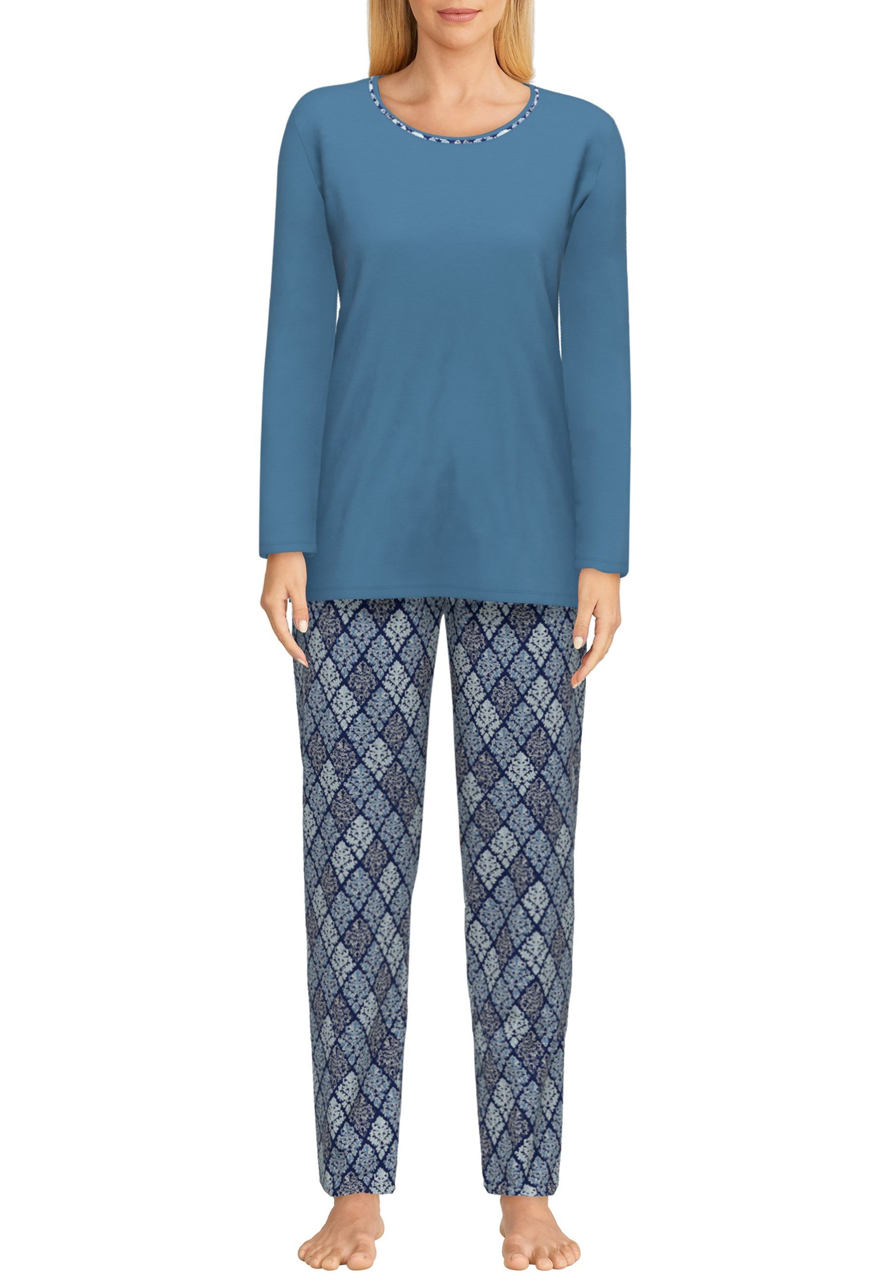 Pyjama GÖTZBURG Damen Pyjama blau bedruckt