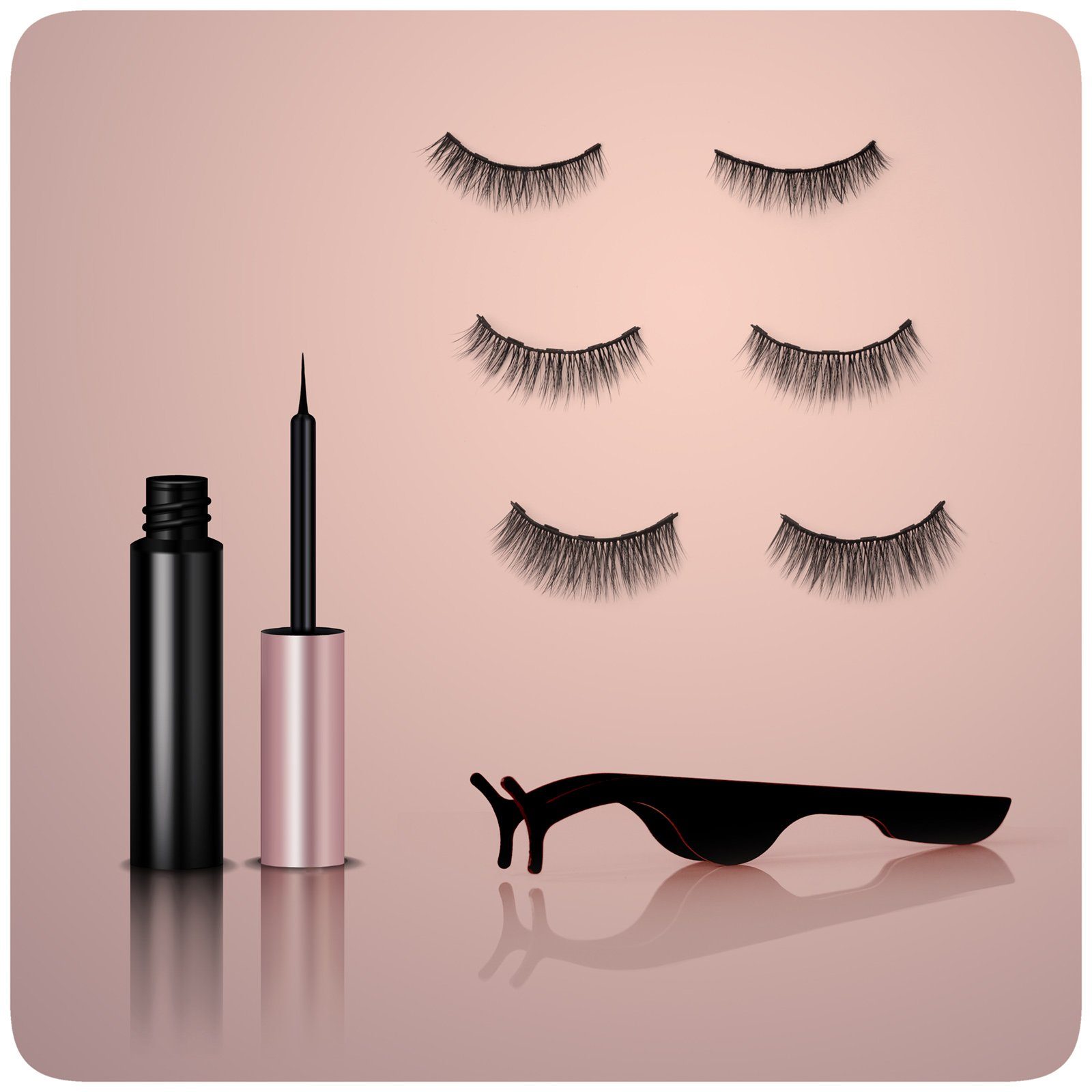 MyBeautyworld24 Magnetwimpern 3er Set Magnetische Wimpern u. wasserfestem Eyeliner