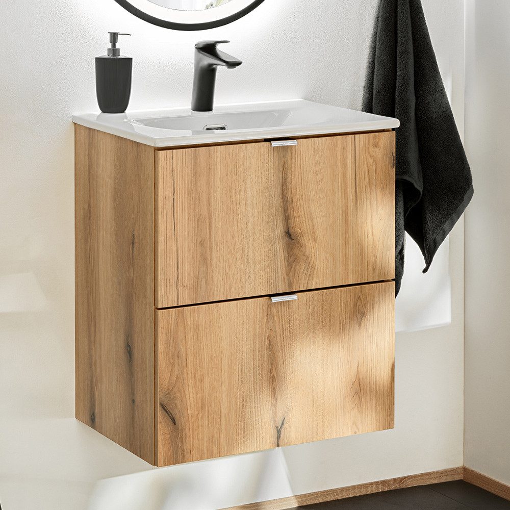 Lomadox Waschtisch NEWPORT-56-OAK, Unterschrank mit Waschbecken, Eiche, 50c günstig online kaufen