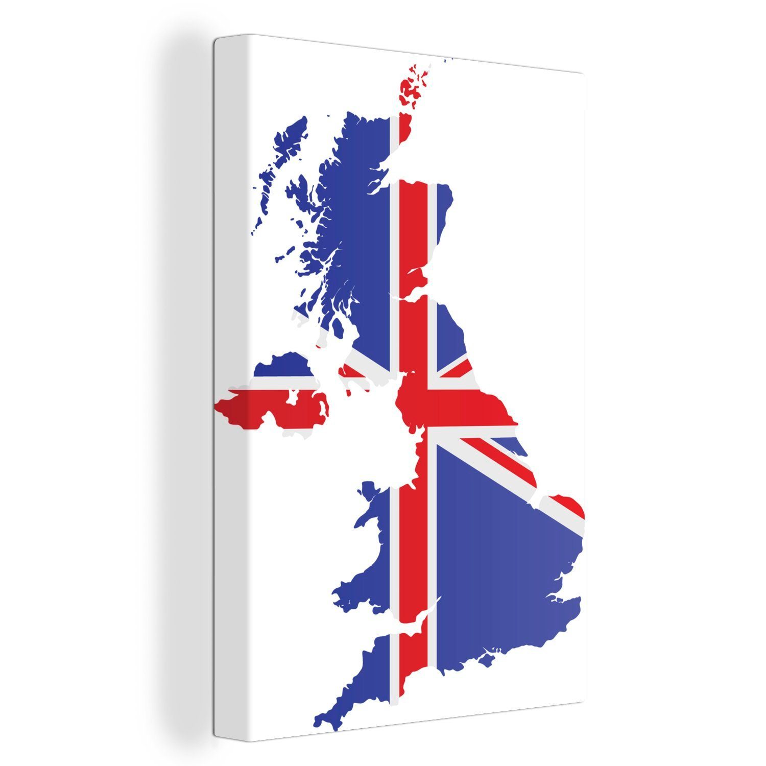OneMillionCanvasses® Leinwandbild Illustration der Flagge des Vereinigten Königreichs in der Form des, (1 St), Leinwandbild fertig bespannt inkl. Zackenaufhänger, Gemälde, 20x30 cm