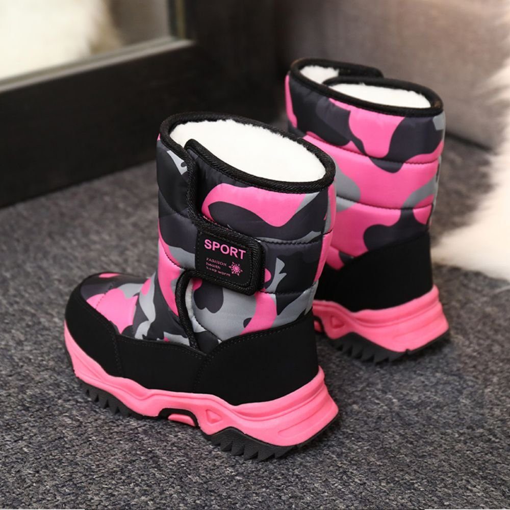 Winterkinder-Sneaker, Kinderstiefel Snowboots warme halten, Schneestiefe, warm Rot Rose rutschfest, HUSKSWARE Vlies) Baumwollschuhe (ittelhohe