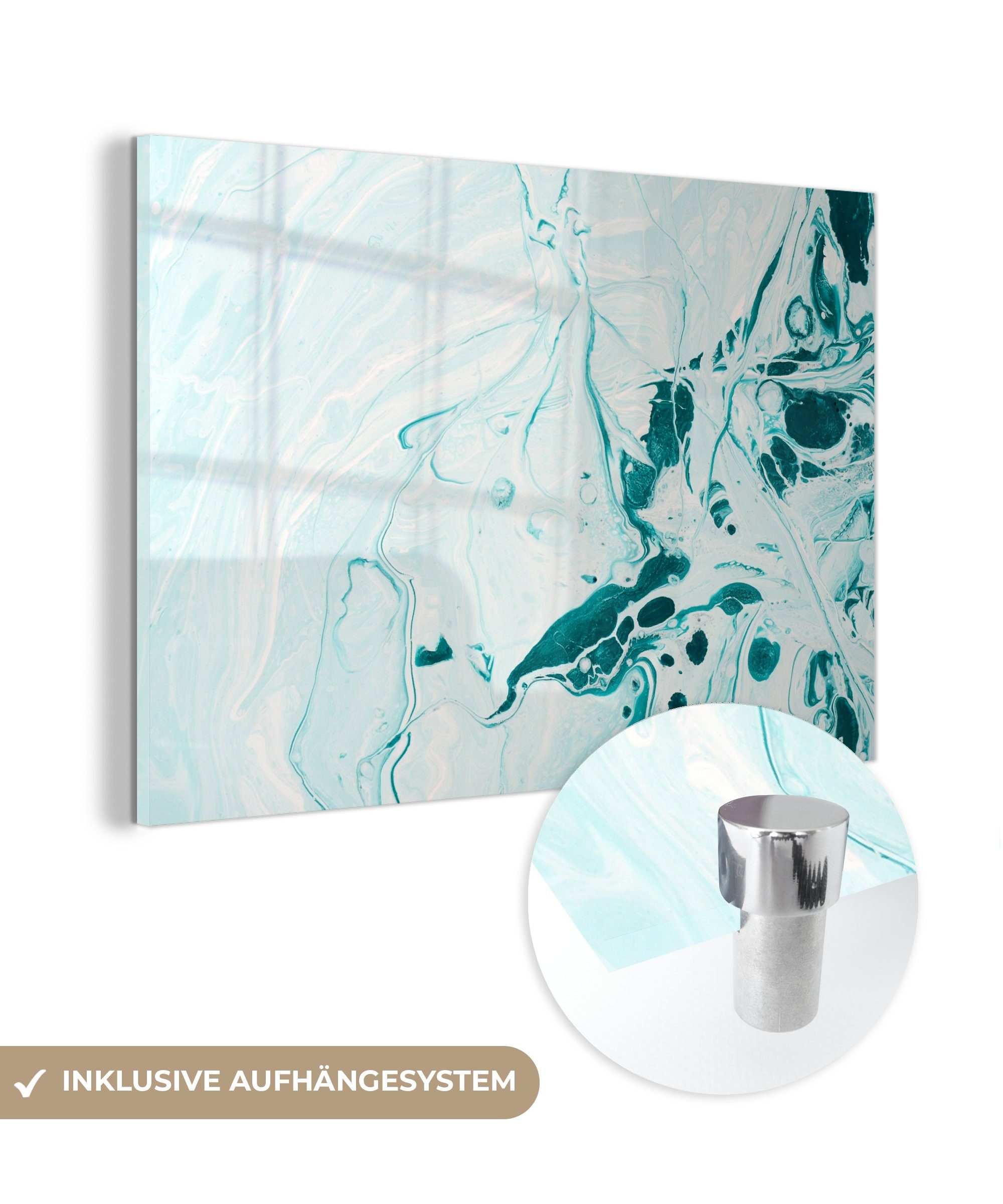 MuchoWow Acrylglasbild Marmor - Ölfarbe - Blau, (1 St), Acrylglasbilder Wohnzimmer & Schlafzimmer | Bilder