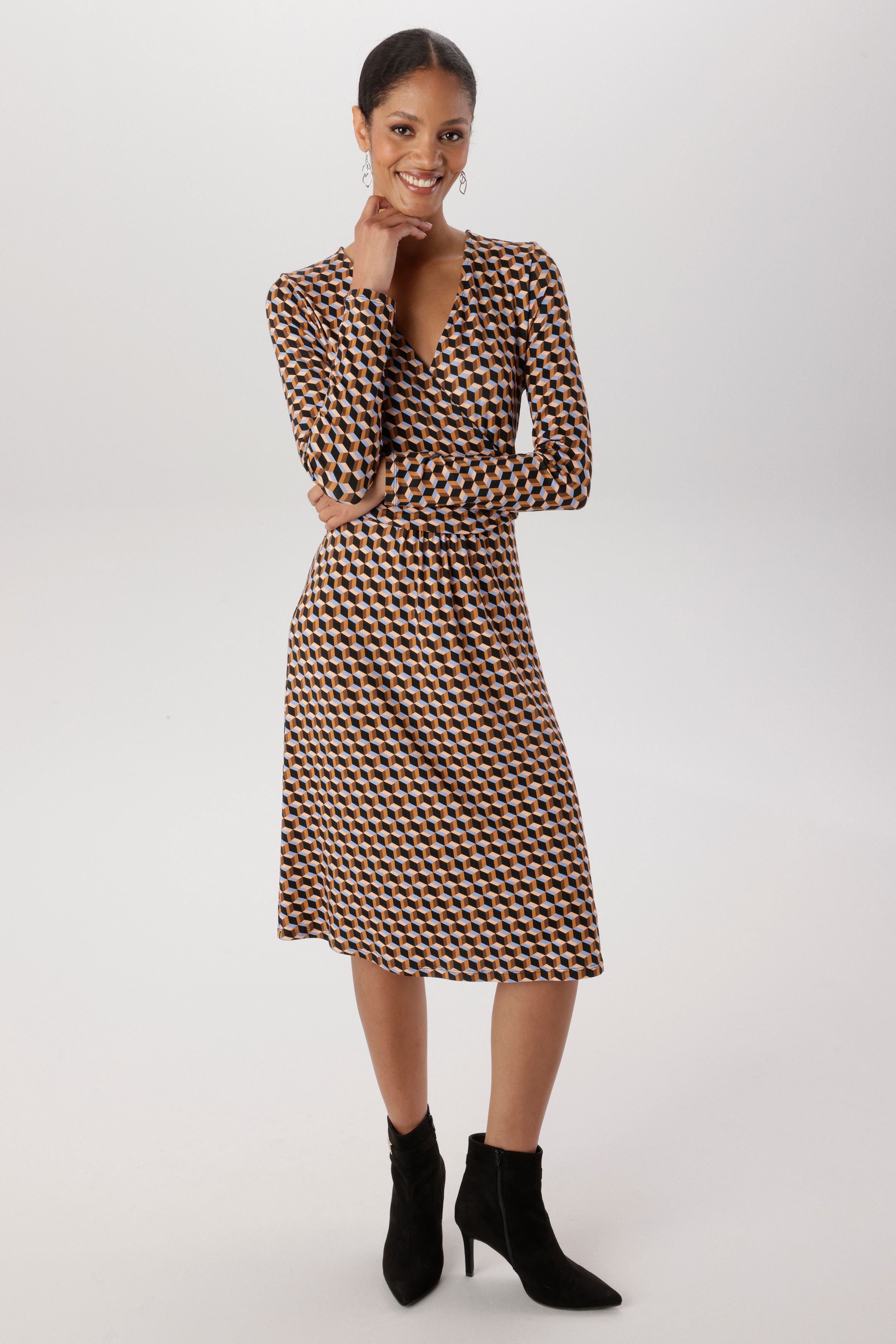 Aniston SELECTED Jerseykleid V-Ausschnitt mit raffinierter Wickeloptik - NEUE KOLLEKTION