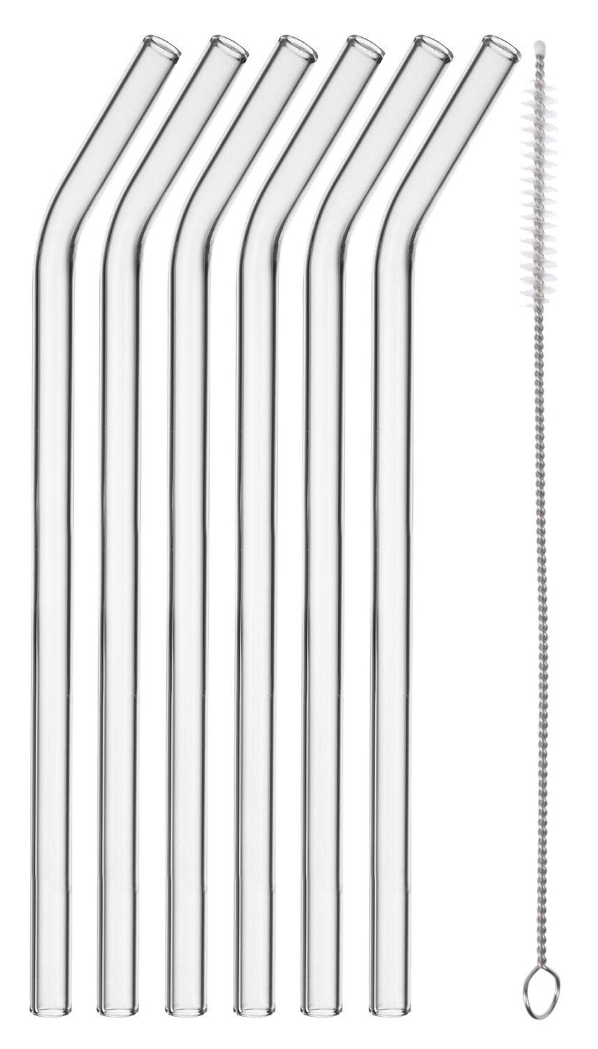BOHEMIA SELECTION Trinkhalme 6-teiliges Set DERIA, Transparent, Borosilikatglas, mit Knick im Halm