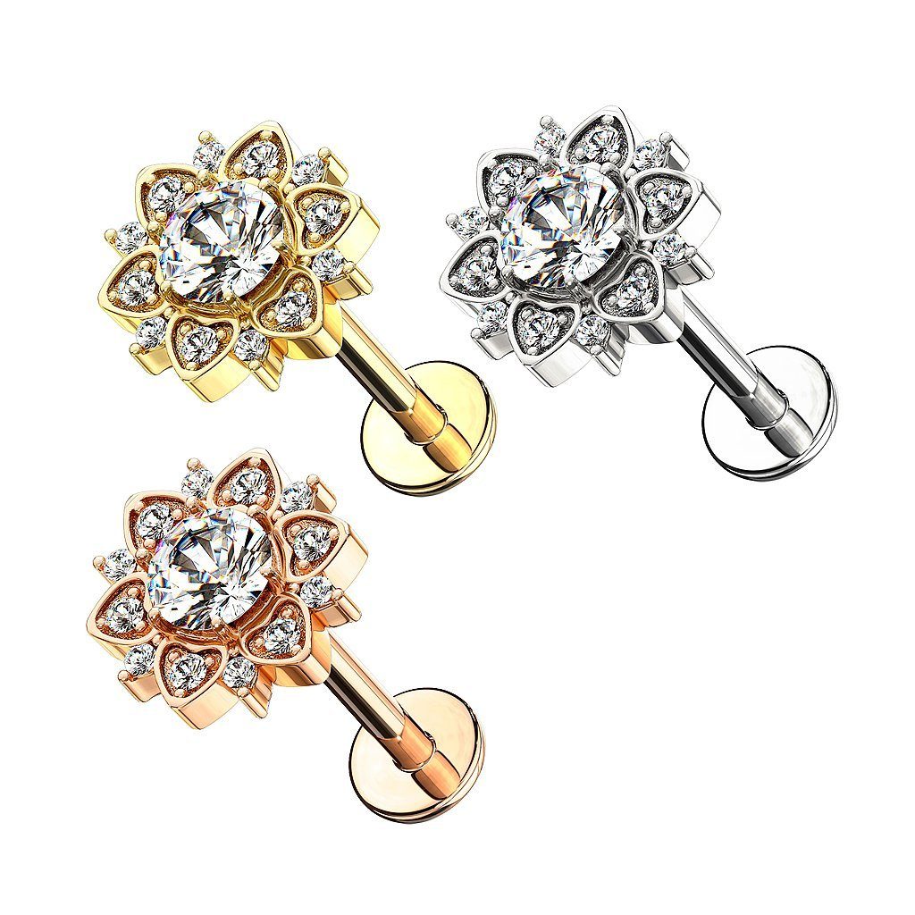 Taffstyle Piercing-Set Ohr Helix Tragus Knorpel Labret Piercing Kristall Blume, Universal Piercing Helix Cartilage Stab Stecker Madonna Lippenpiercing – Bild 3 von 5