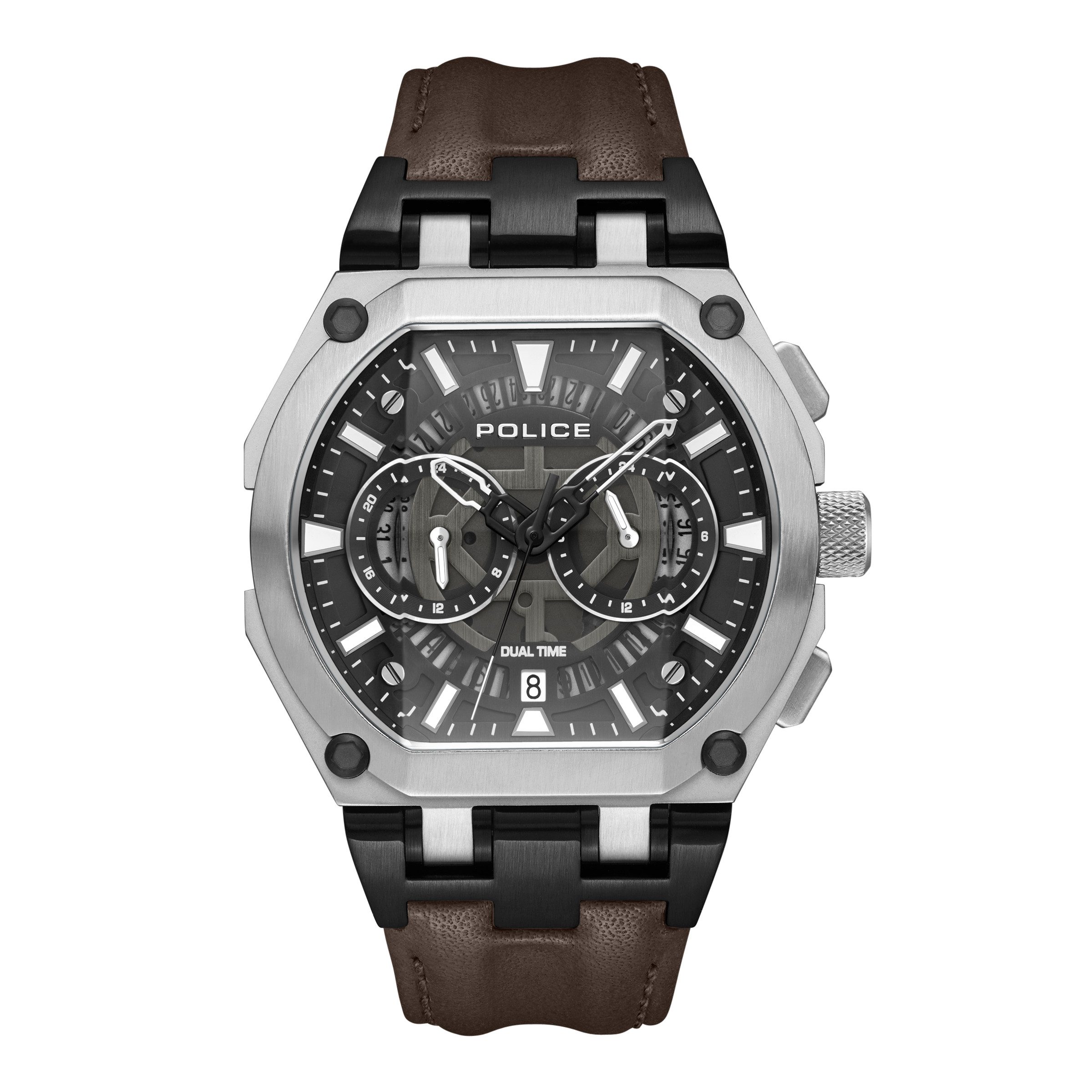 Police Quarzuhr Shield PEWGF0054403, Armbanduhr, Herrenuhr, Lederarmband, analog, Tag, 12/24-Std.-Anzeige