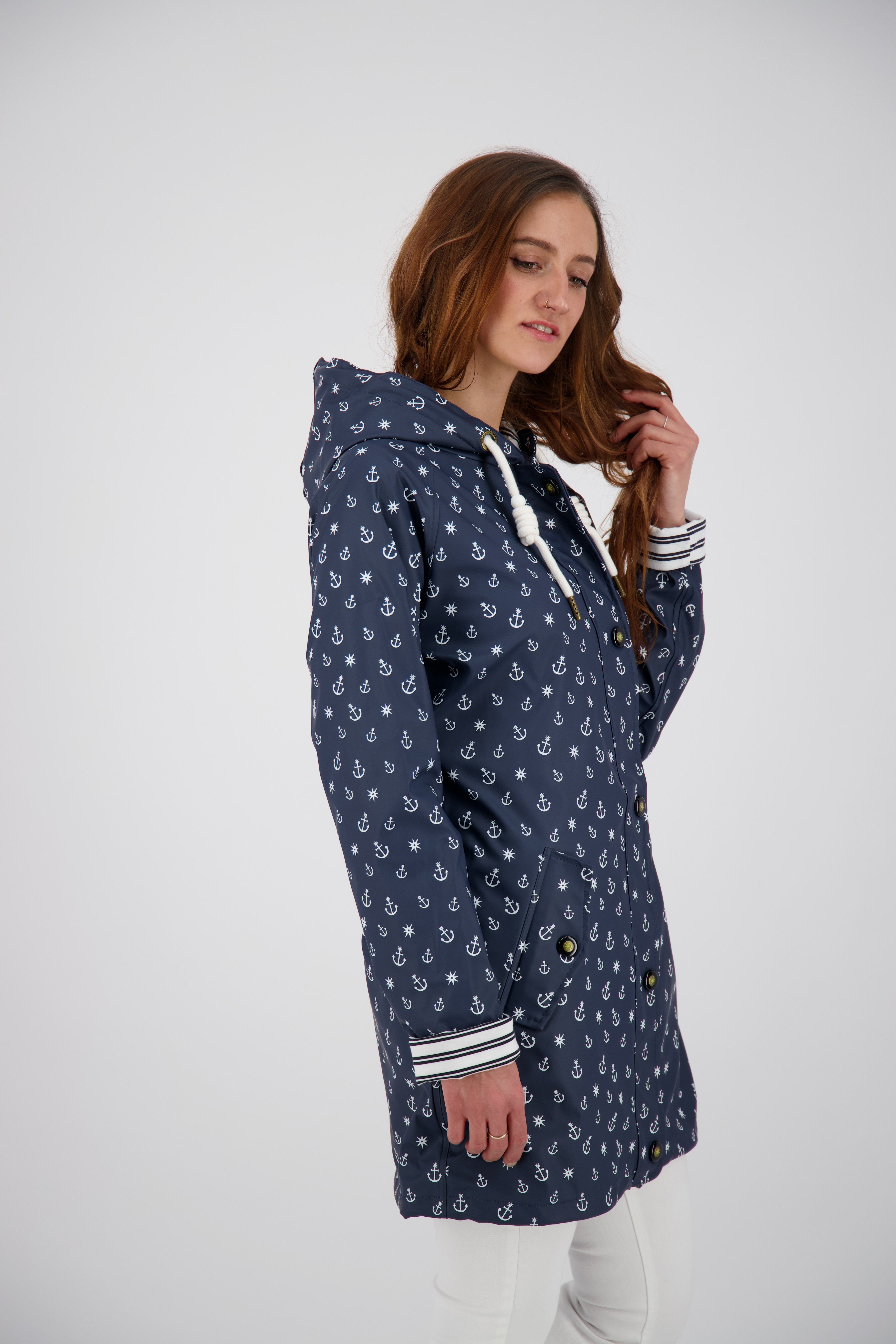 ankerglut Regenjacke Friesennerz Regenmantel, Longjacket mit Ankerprint und Streifenfutter – Bild 2 von 5