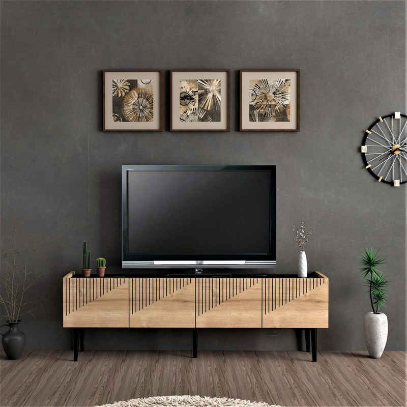 en.casa TV-Schrank Oppdal TV Board 45x154x37cm Eiche / Marmor schwarz