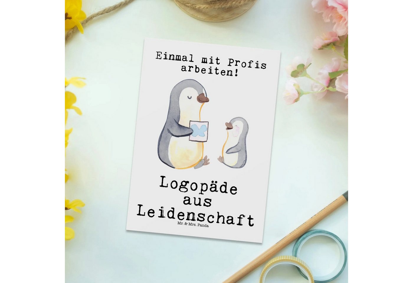 Thumbnail - Mr. & Mrs. Panda Postkarte Logopäde Leidenschaft - Weiß - Geschenk, Geschenkkarte, Jubiläum, Kar, Liebevolles Design