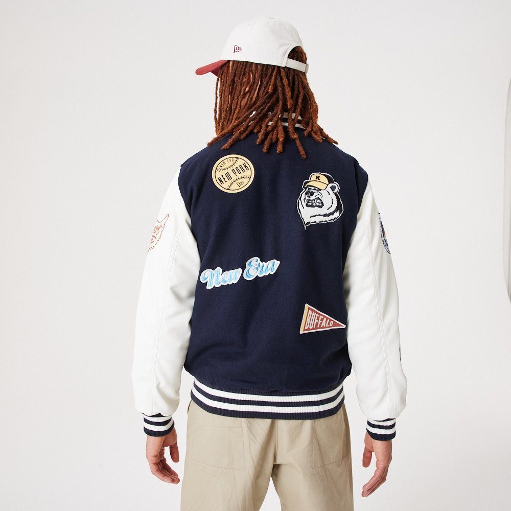 New Era College Jacke - Retro Style Mit Kunstleder Ärmeln & Team-Patch! 60% Wolle, 40% Viskose