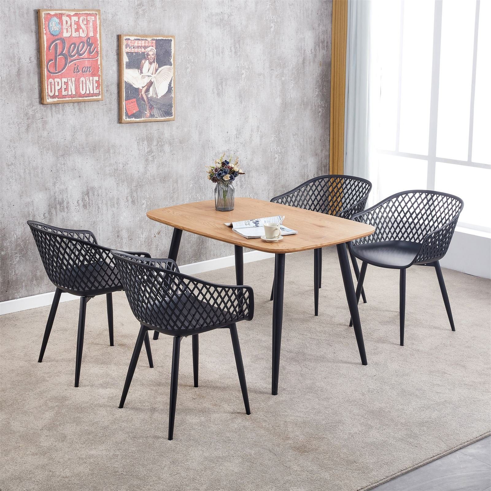IDIMEX Esszimmerstuhl Retro 4er Sitz Design Küchenstuhl St), (4 Set schwarz/schwarz Stühle mit MADEIRA Esszimmerstuhl Kunsts
