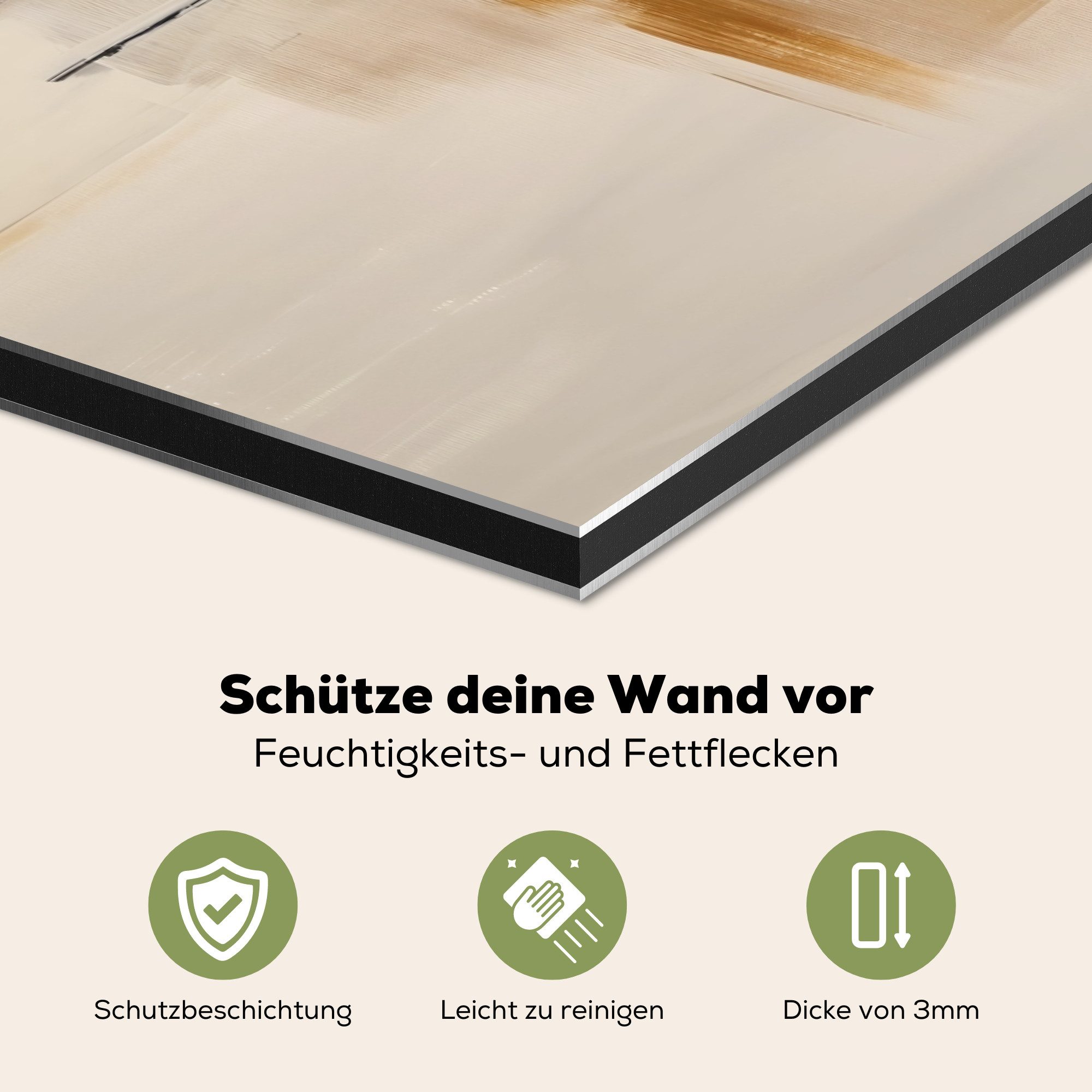 KitchenYeah Küchenrückwand Pinselstriche - Grob - Abstrakt - Beige, (1-tlg), Spritzschutz Küche, Küchendeko, 60x40 cm