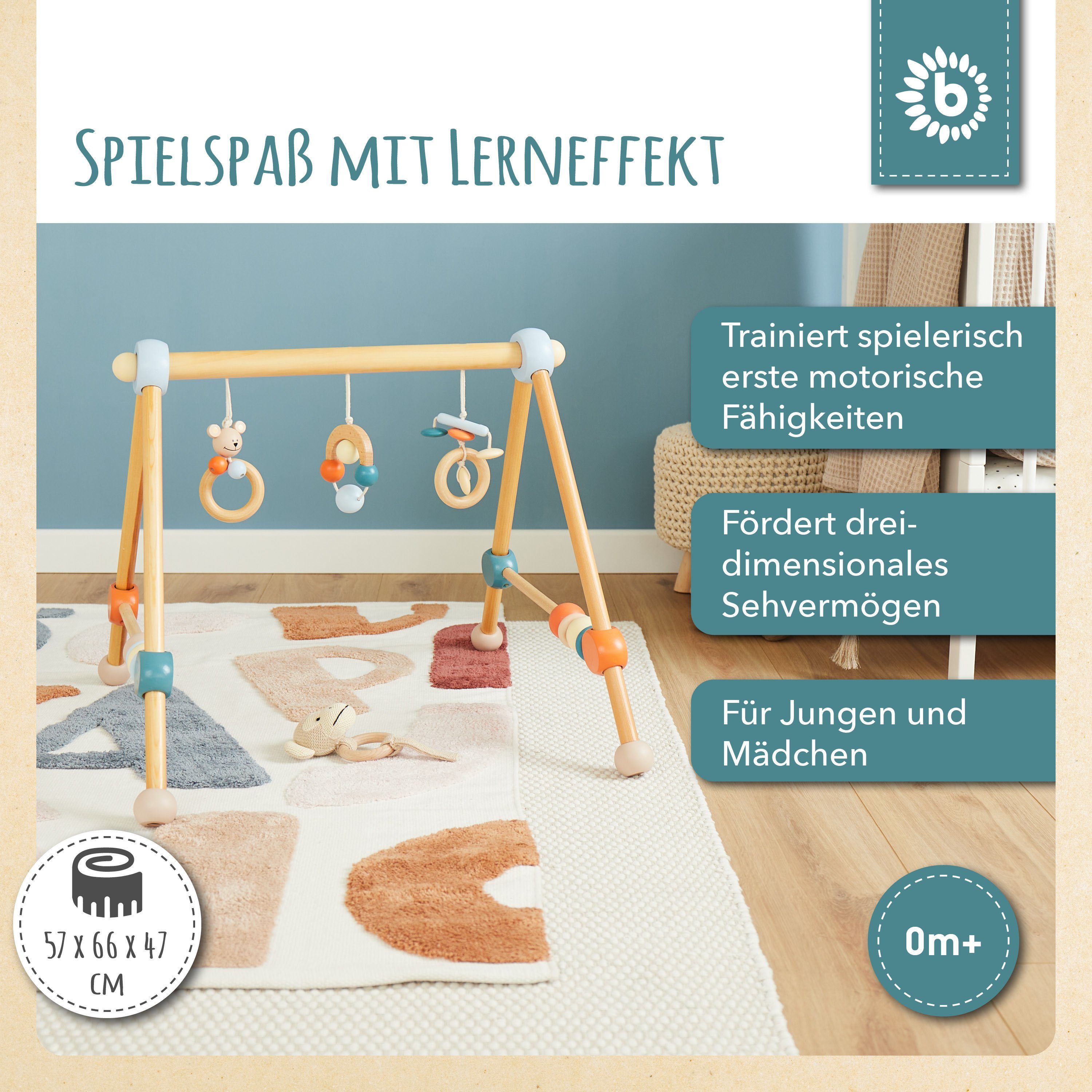 BIECO Baby Gym Bieco Spieltrapez Spielbogen für Babys -Figuren, Rasseln, Kugeln