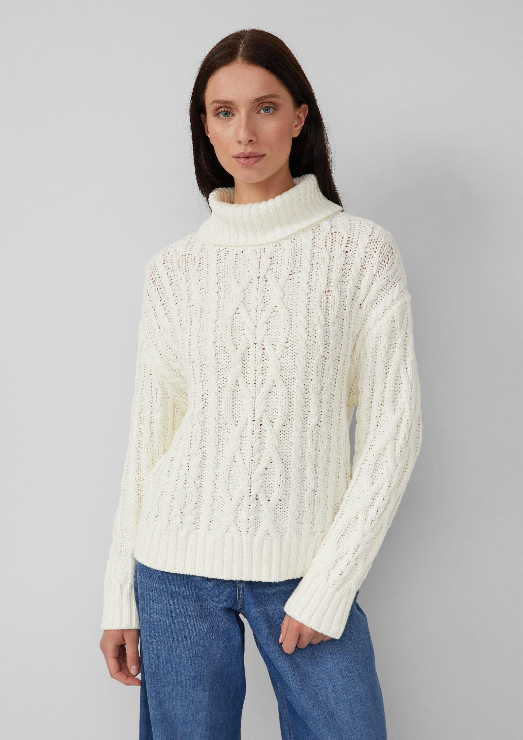 s.Oliver Longpullover Strickpullover Rippshirt mit Spitzeneinsatz und Stehk günstig online kaufen