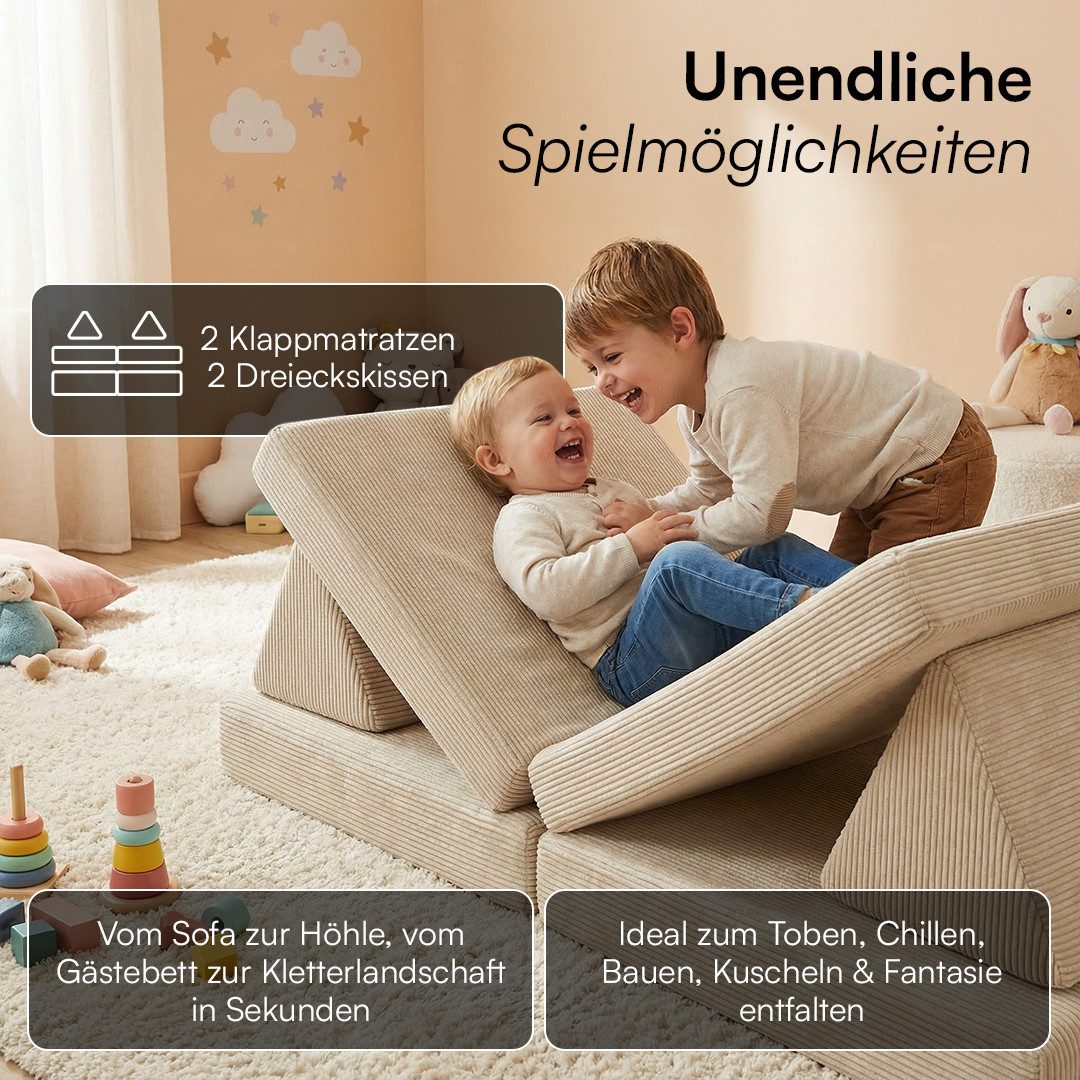 Bellabino Kindersofa Nile aus Schaumstoff Teilen, modulare Kinderspielcouch aus Cord, Beige, Mini-Variante für Kleinkinder, Cordbezug abnehmbar & waschbar, 130x – Bild 3 von 5