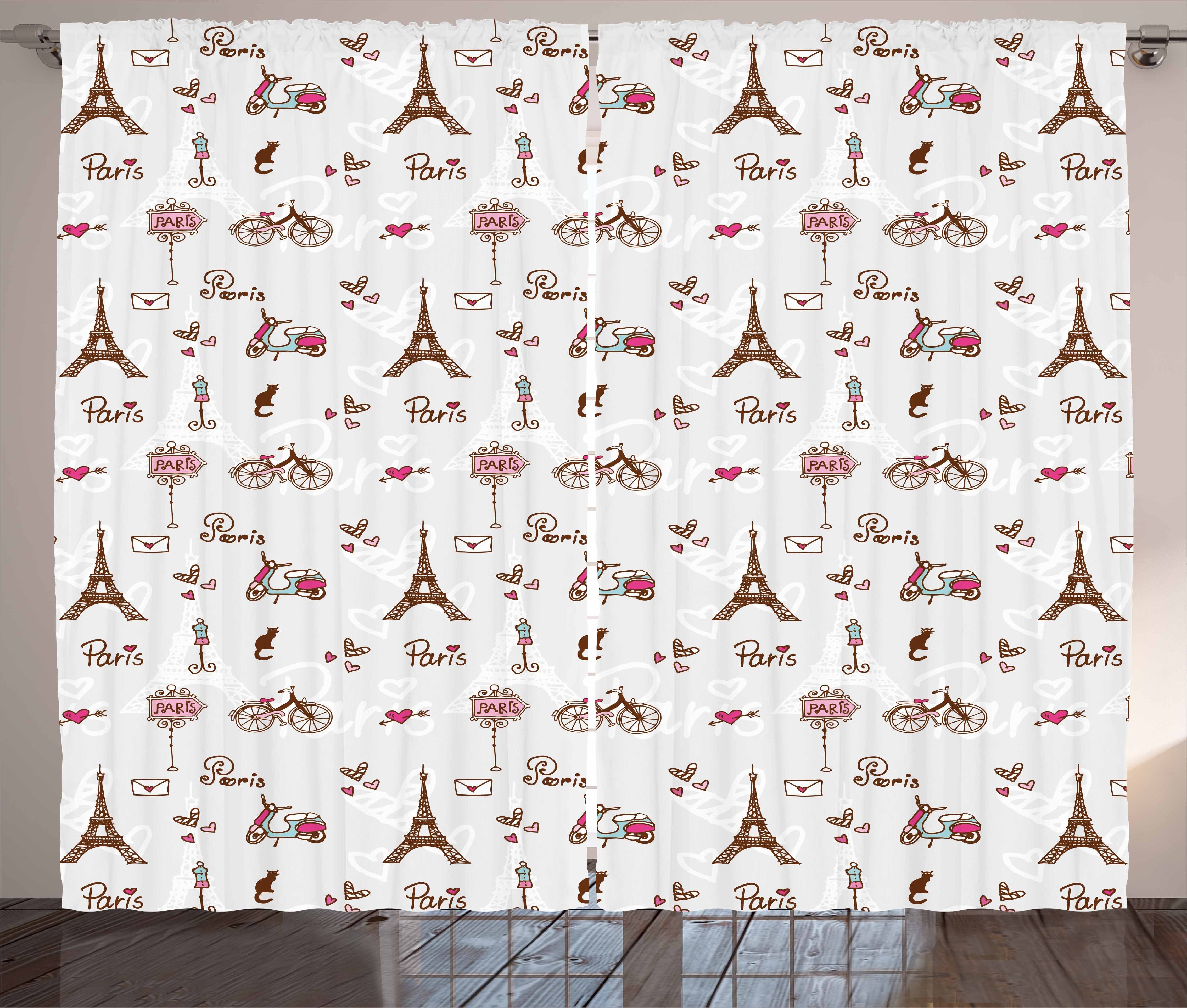 Gardine Schlafzimmer Kräuselband Vorhang mit Schlaufen und Haken, Abakuhaus, Paris Stadt der Liebe und Mode
