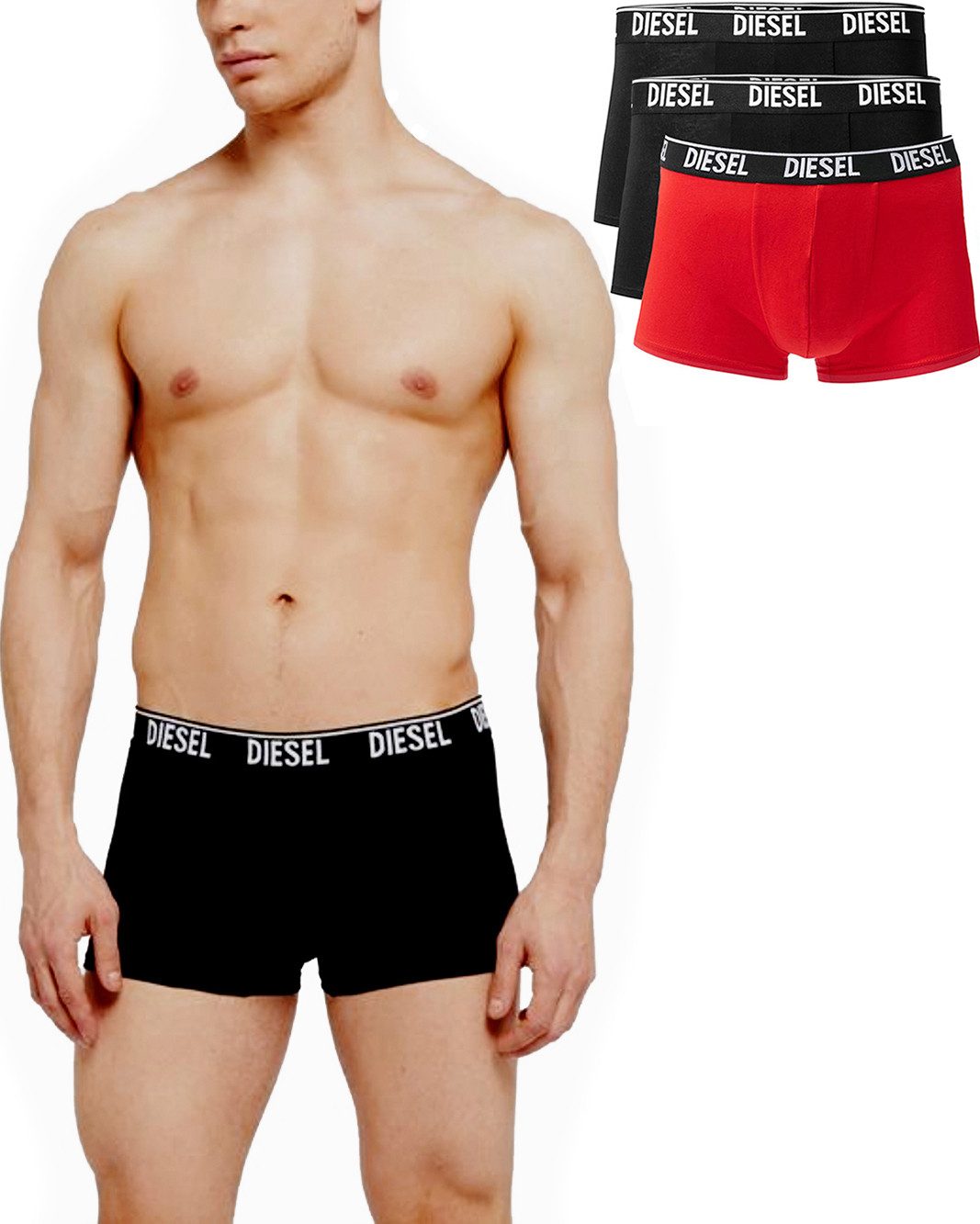 Diesel Боксерские мужские трусы, боксерки Stretch Unterhose - SHAWN E5119 (2xSchwarz, 1xRot) (3er-Pack)