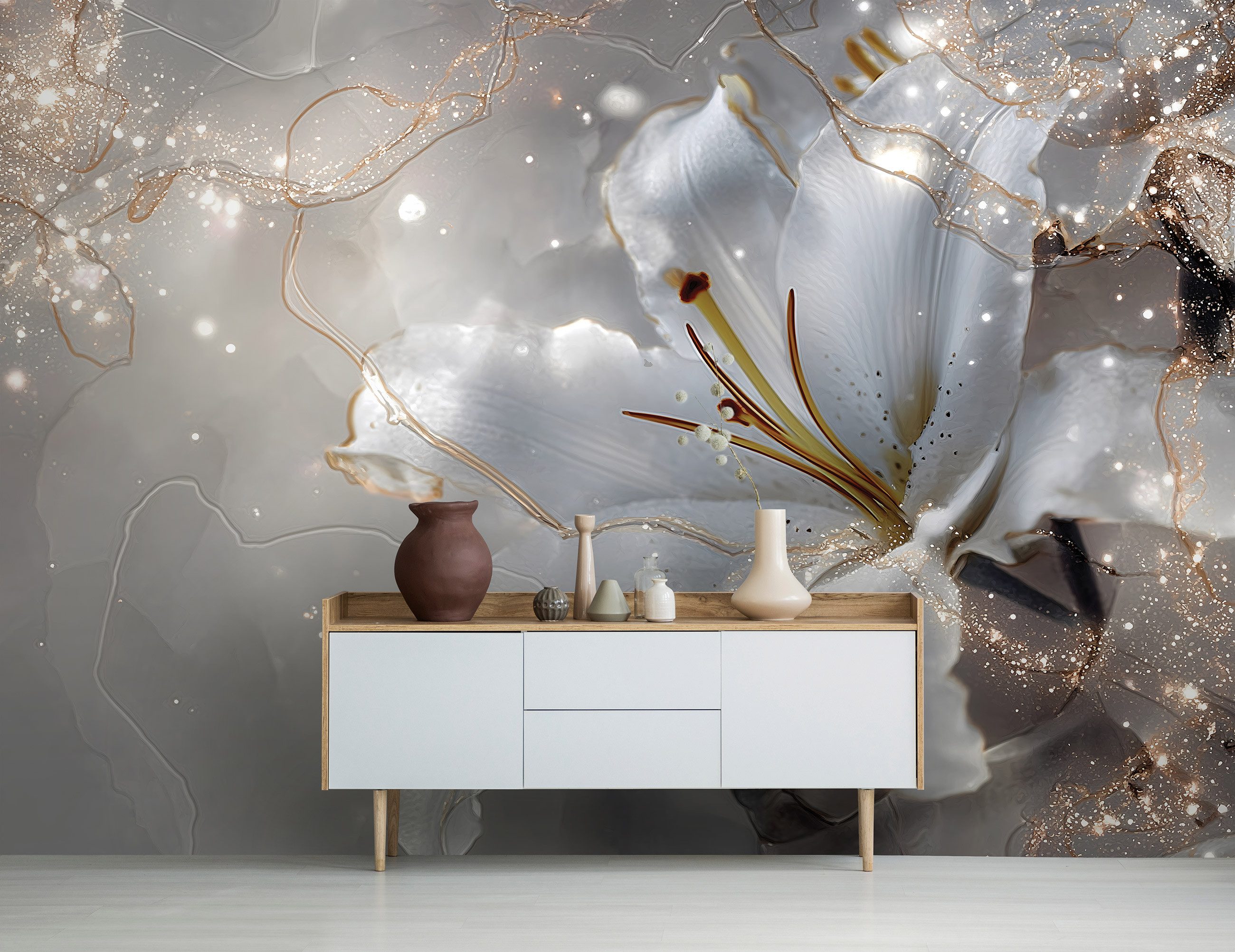 Wallarena Fototapete Blumen Lilien Abstrakt Vlies Tapete Wohnzimmer Schlafz günstig online kaufen