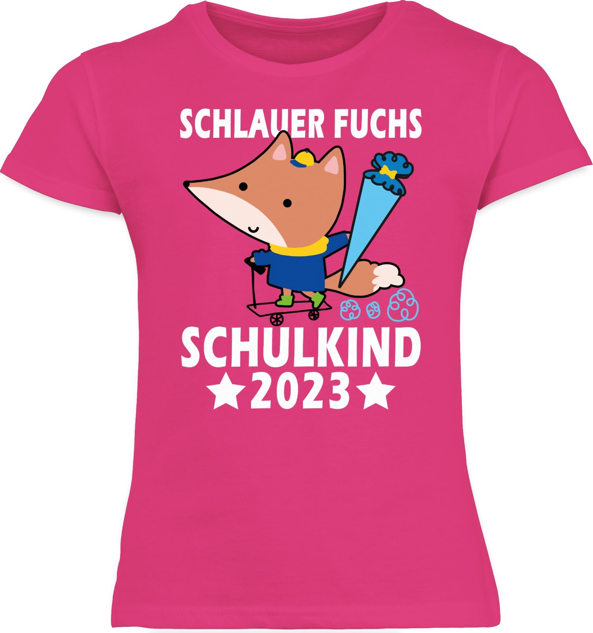 Shirtracer T-Shirt Schlauer Fuchs 1 2023 Mädchen Einschulung Fuchsia Schulkind
