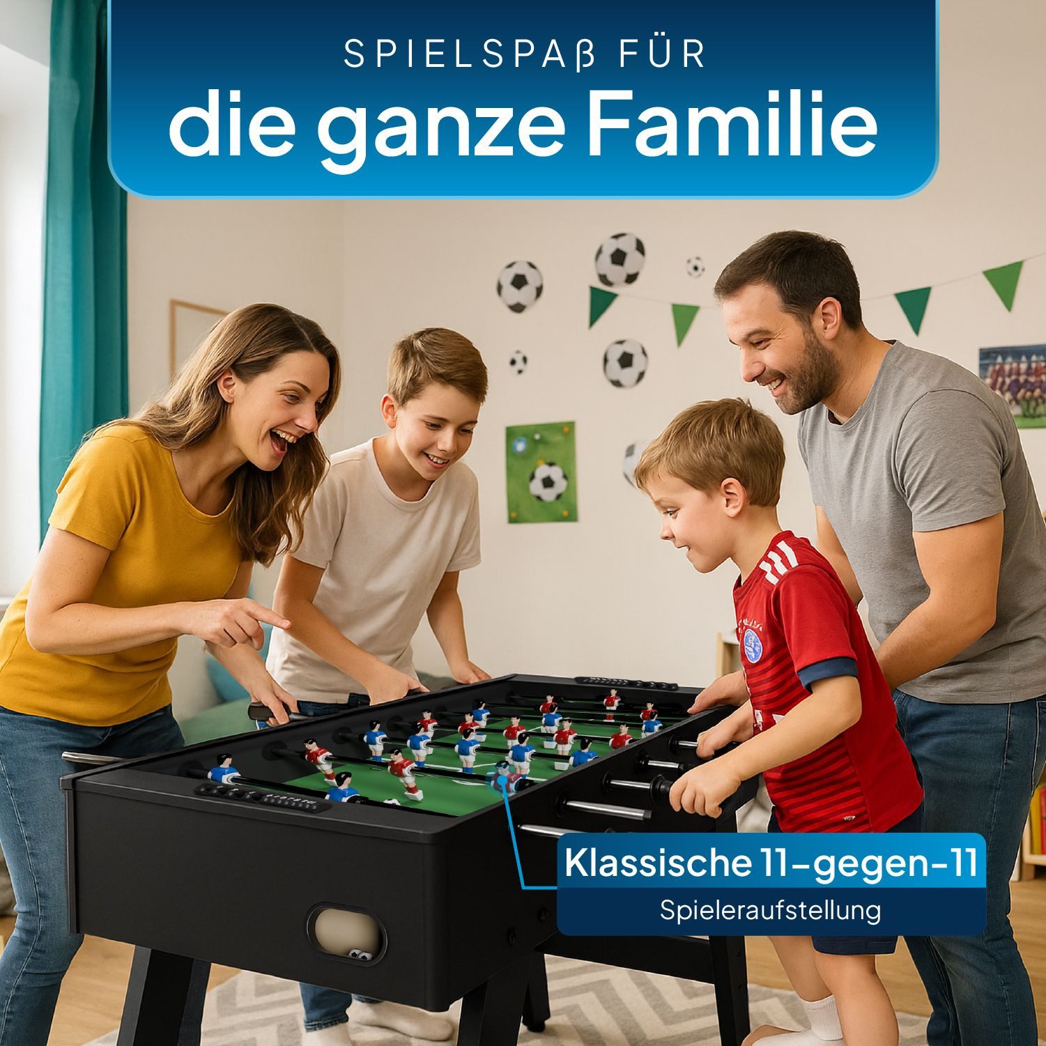 ArtSport Kickertisch ProKick, Anti-Rutsch-Griffe, 11-gegen-11 Aufstellung, integriertes Torzählwerk