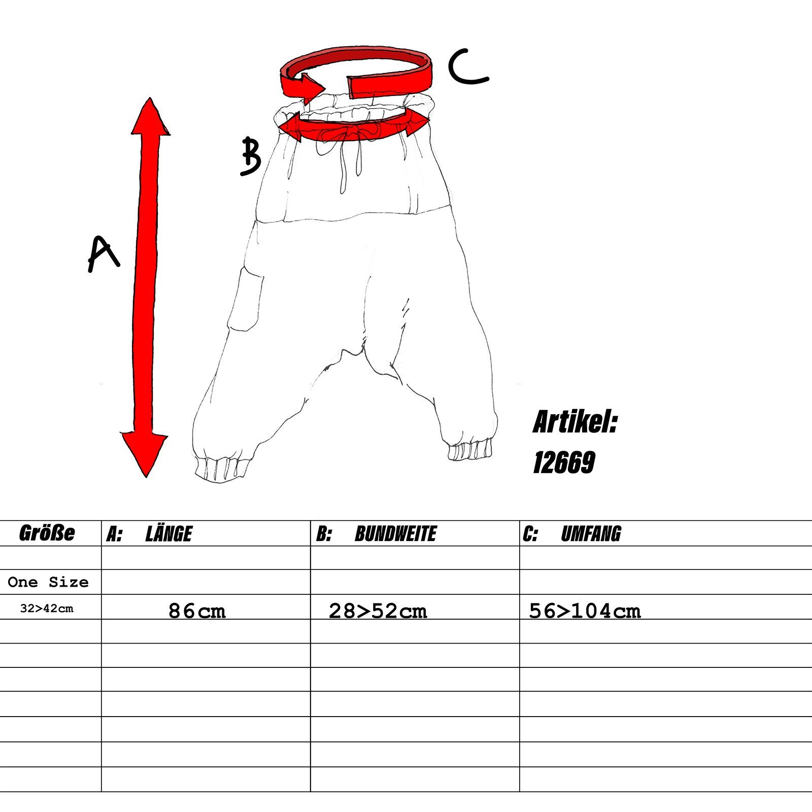 KUNST UND MAGIE Haremshose Unisex Orientalische Haremshose Pluderhose Pumphose Einheitsgröße