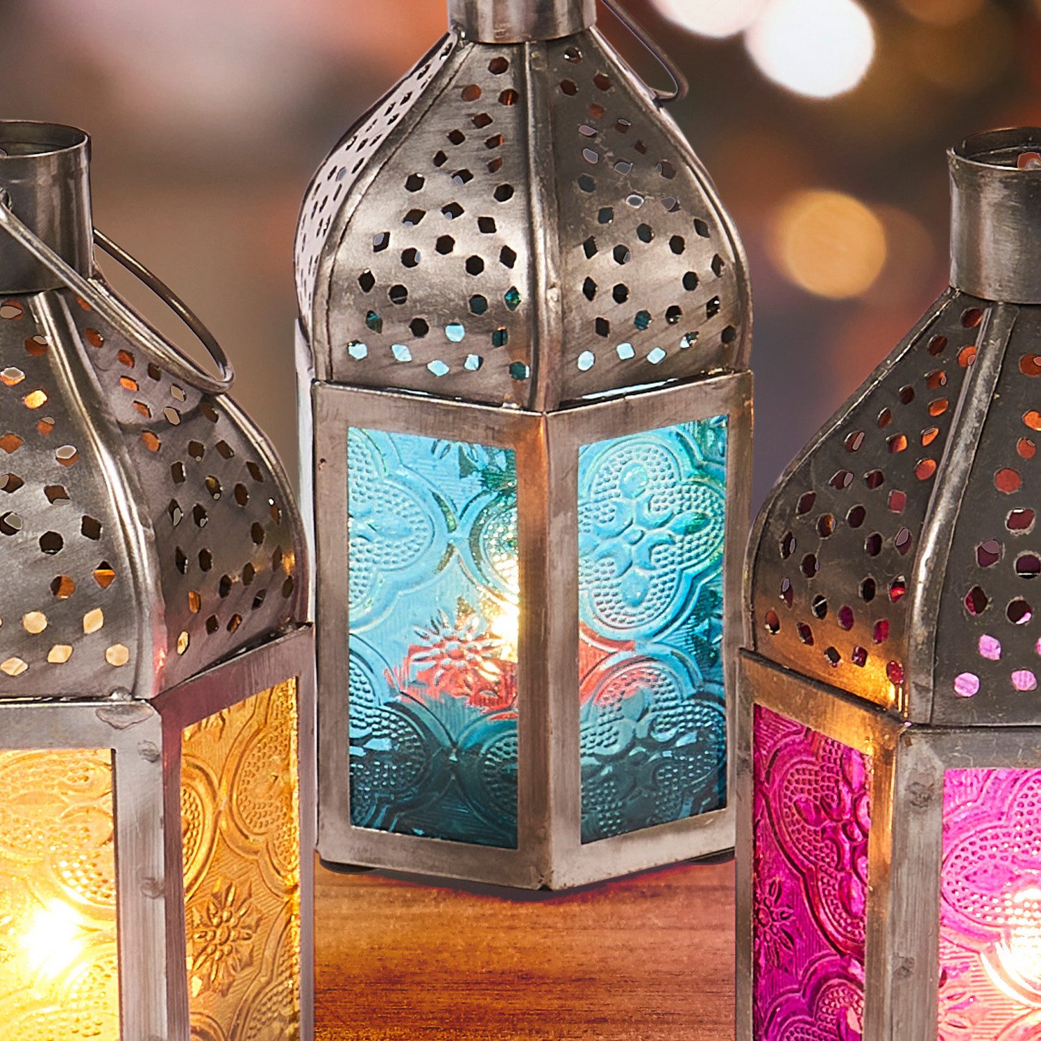 Marrakesch Orient & Mediterran Interior Teelichthalter 5er Set Orientalische Laterne Faiha handgemacht aus Glas in Grau 14 cm (5 St), Handarbeit