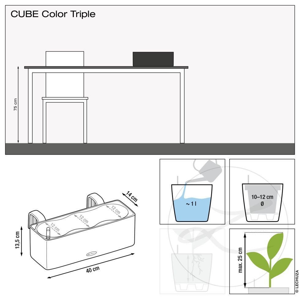 Lechuza® Blumenkasten Lechuza Übertopf Cube Color Triple 14 x 40 x 13,5
