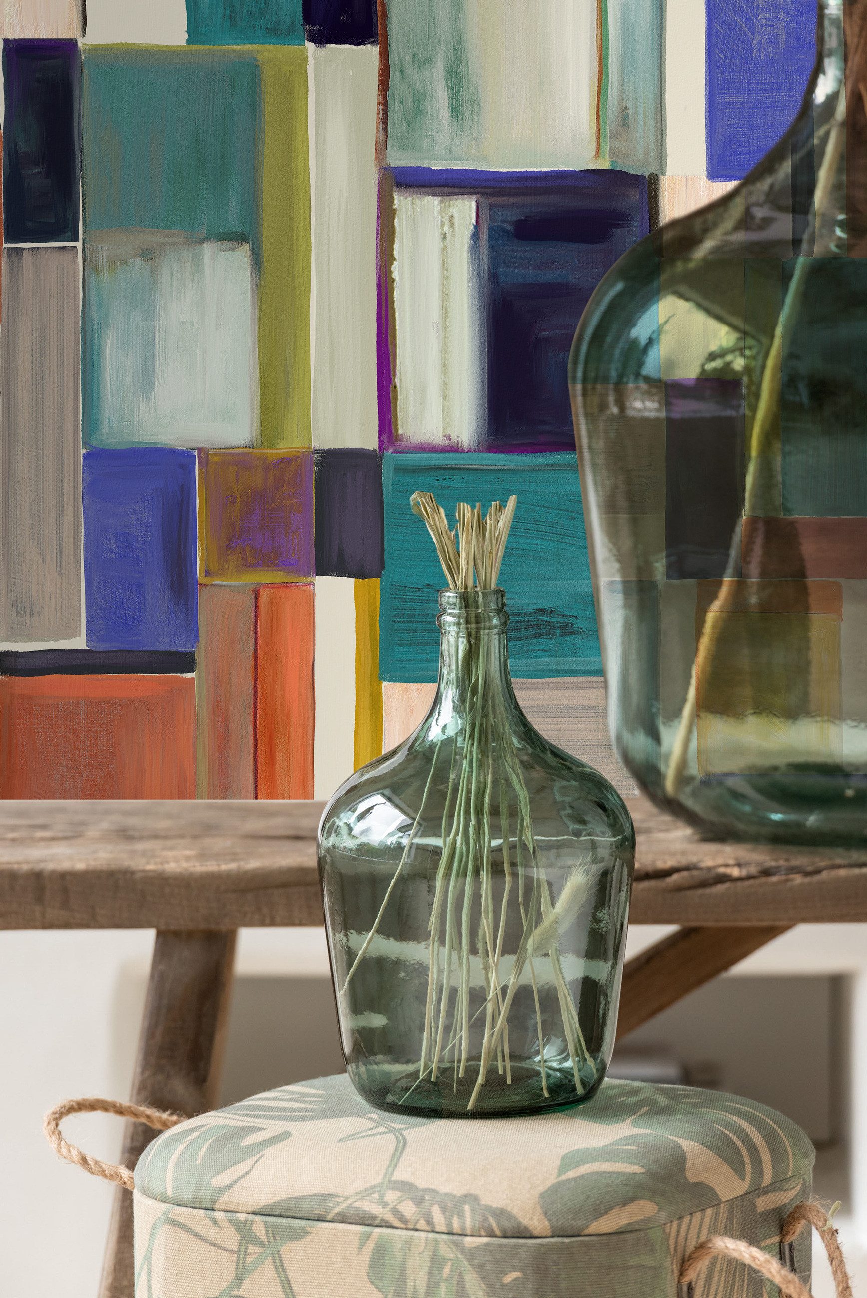 Rasch Fototapete Color Blocks in Grün, Roomblush - RB474 - 2,80m x 2,00m, glatt, abstrakt, gemustert, grafisch, (1 Rolle, 1 St)