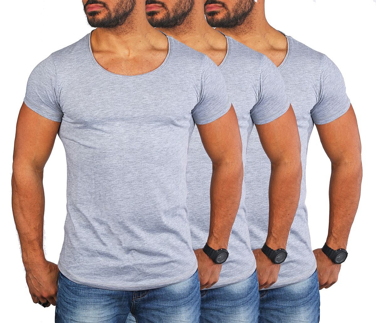 Young & Rich T-Shirt Herren Uni Basic rundhals Ausschnitt vintage Look Unterziehshirt 1702 Rundhalsauschnitt unifarben kurzarm slim fit