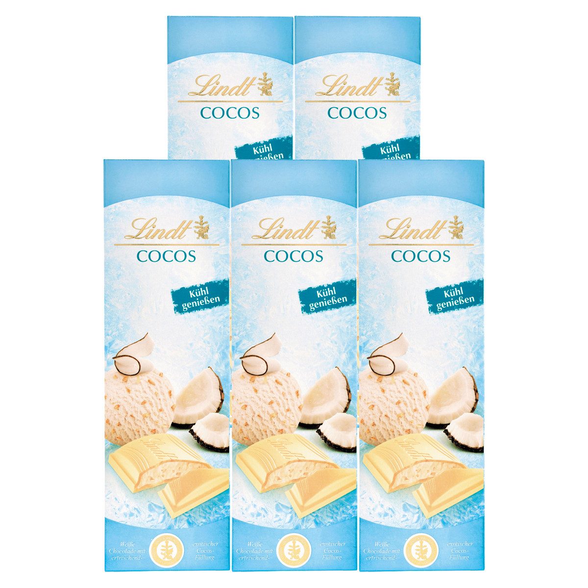 LINDT Schokolade, Lindt & Sprüngli Eisschokolade Cocos, 5er Pack (5 x 100 g)
