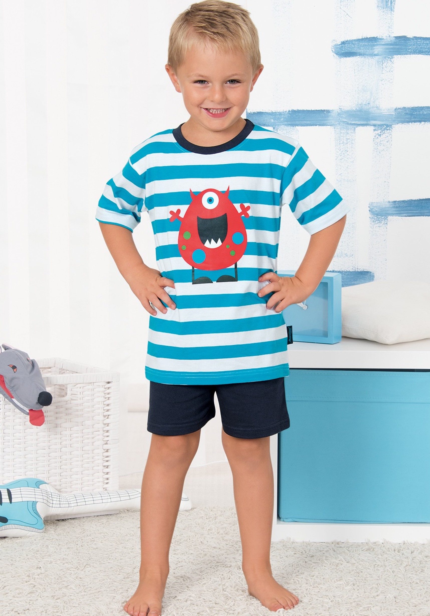 Moonline Shorty Kurzer Kinder Schlafanzug Shorty Pyjama Kurzarm Nachthemd 100 Baumwoll (Set, 2 tlg) kurze Form aus Baumwolle