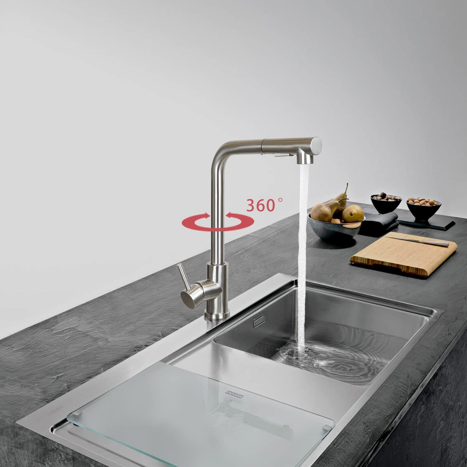 ZMH Küchenarmatur Ausziehbar mit Brause Mischbatterie mit 2 Strahlarten Kitchen (Set, 7-St., 1. Waschtischarmatur 2. Schwerkraft Kugel 3. Schlauch(60CM) 360° Drehbar Mit Brause Hochdruck Küchenwasserhahn